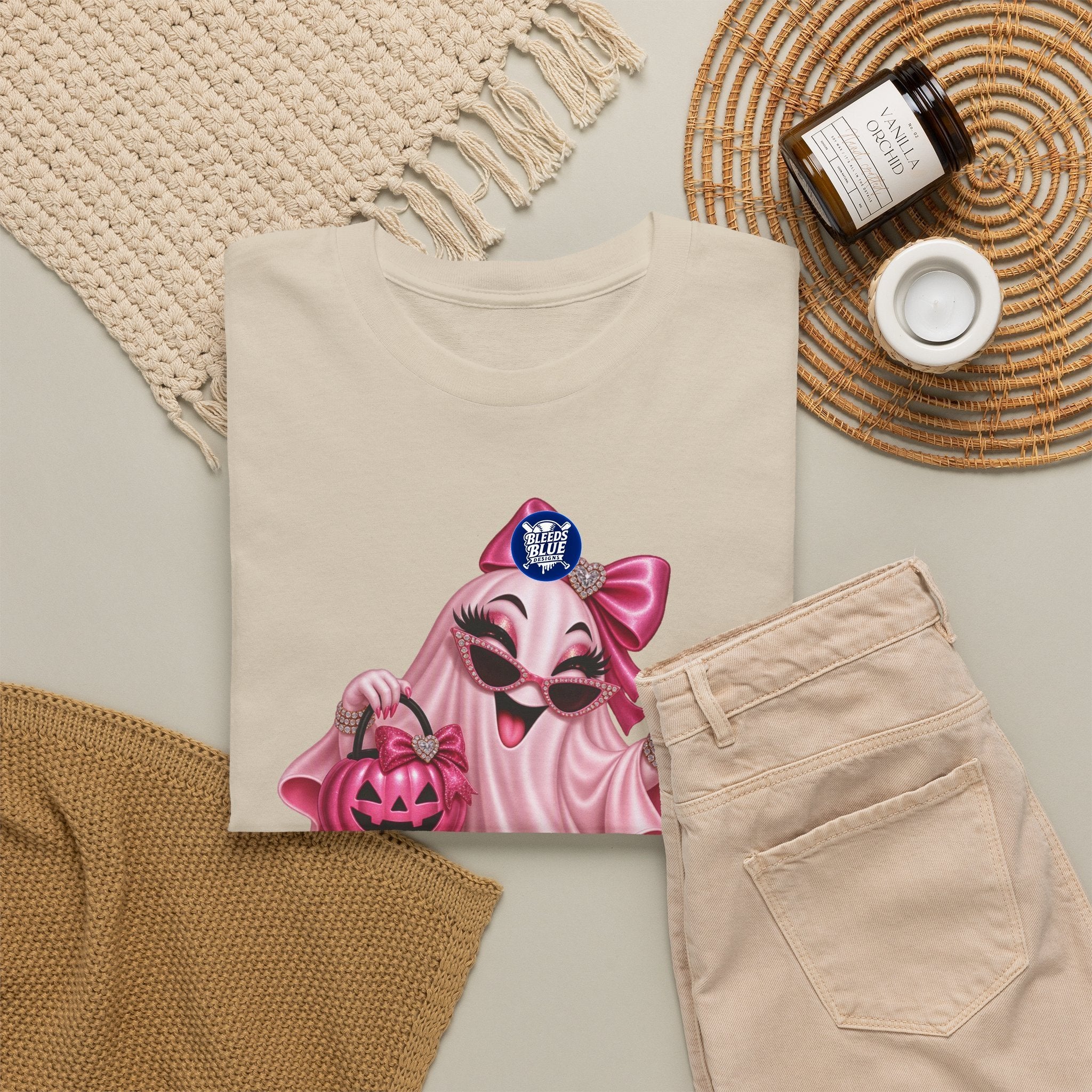 Spooky Season Cute Pink Bougie Ghost T-Shirt