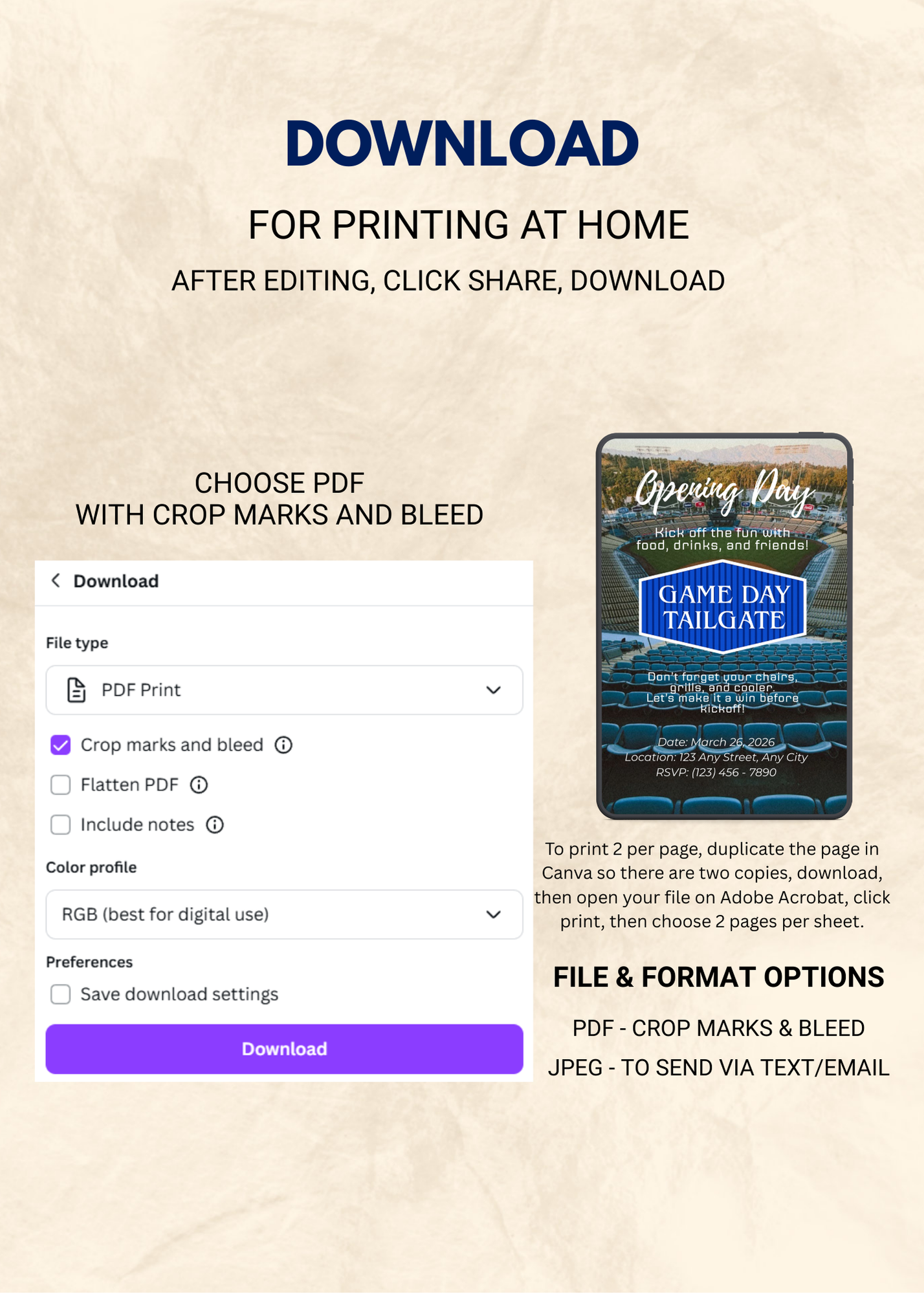 Game Day Baseball Tailgating Editable Invitation (Portrait)