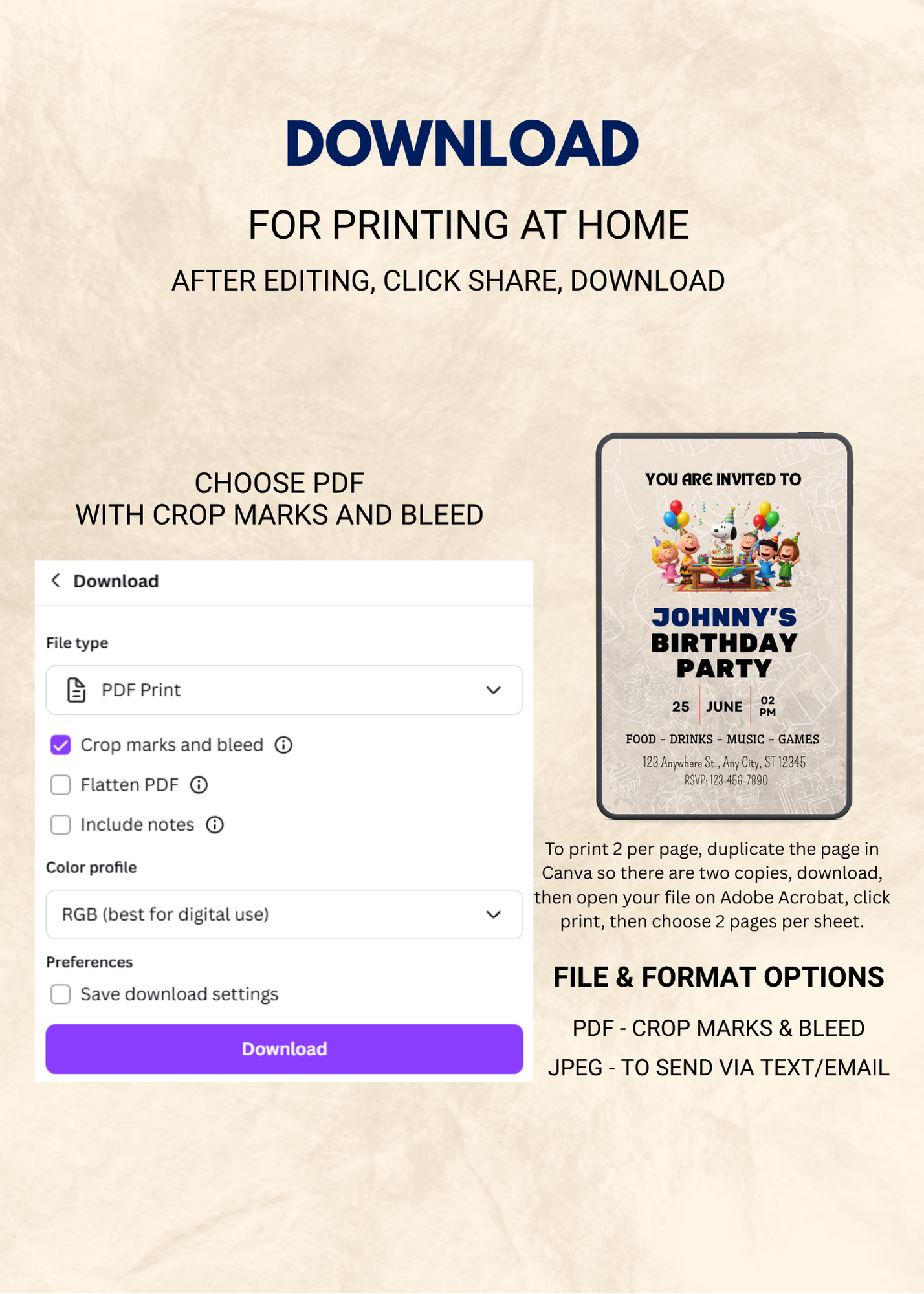 Peanuts Gang Birthday Editable Invitation (Portrait)
