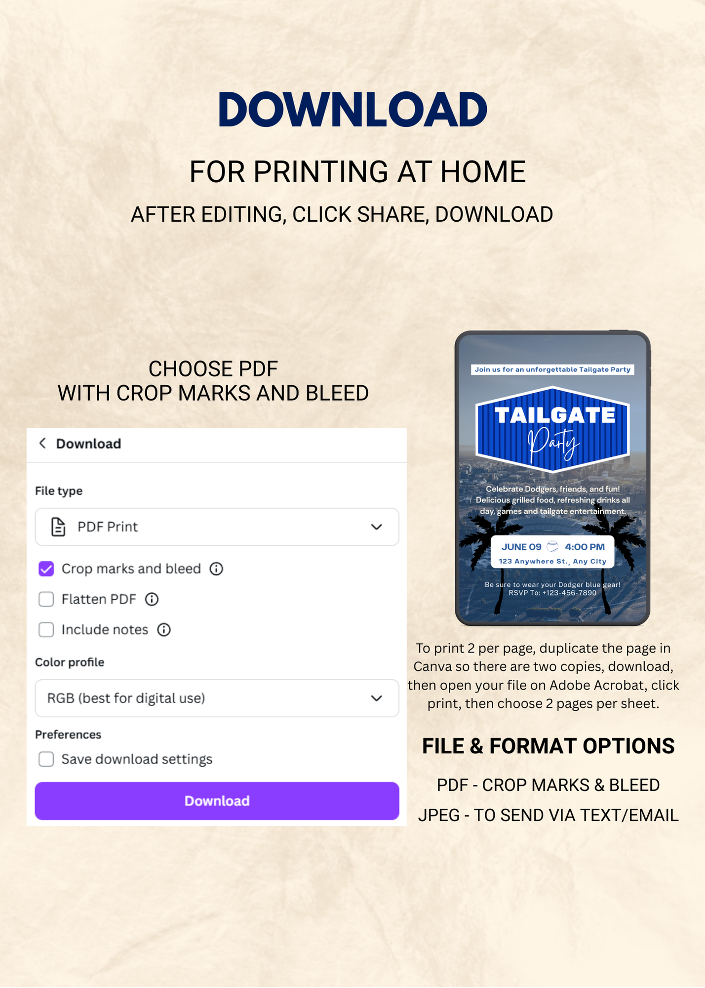 LA Tailgate Party Editable Invitation (Portrait)