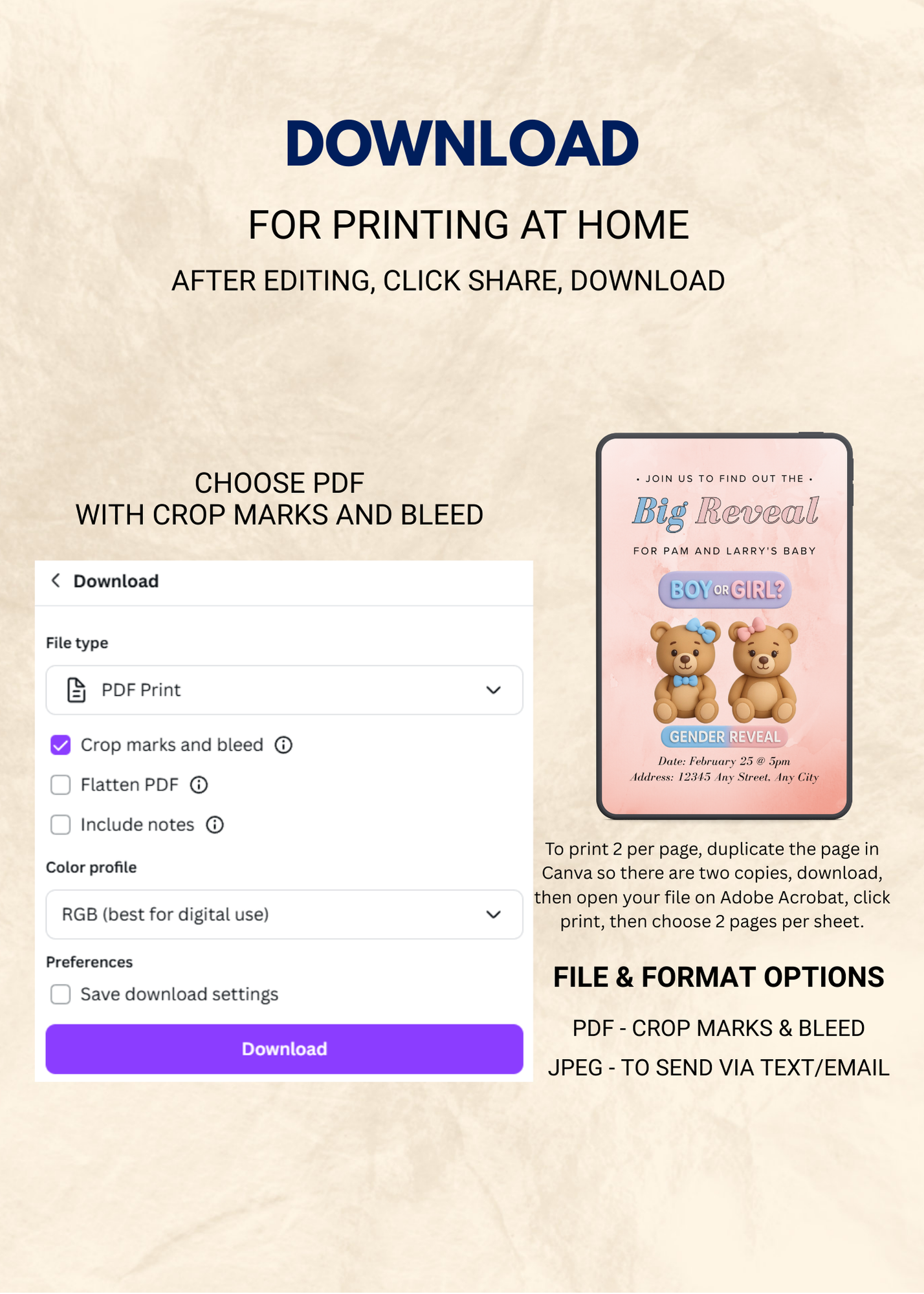 Gender Reveal Editable Invitation (Portrait)
