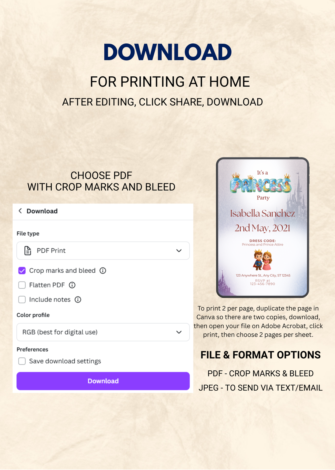 Princess Party Editable Invitation (Portrait)