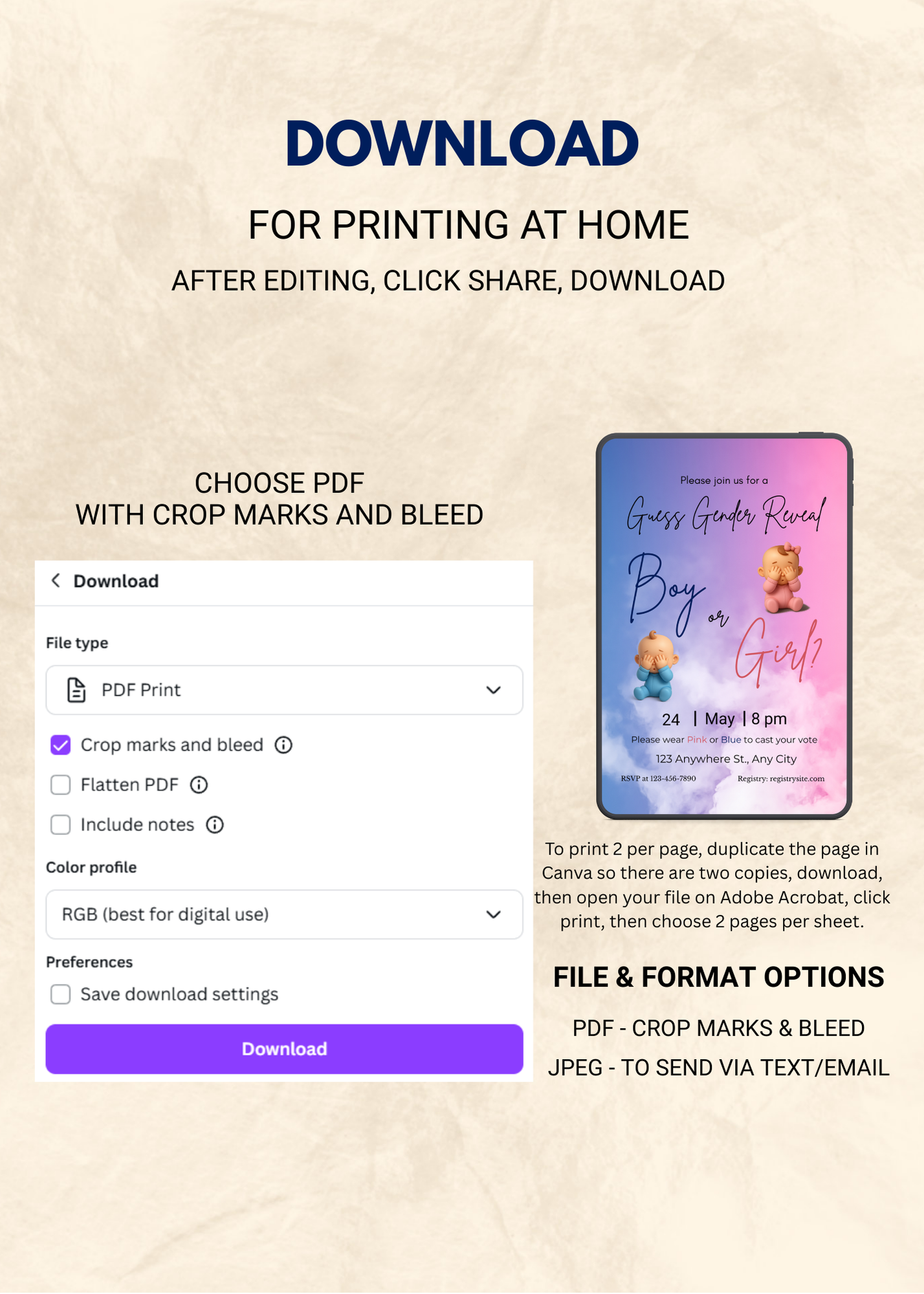 Baby Guess Gender Reveal Editable Invitation (Portrait)
