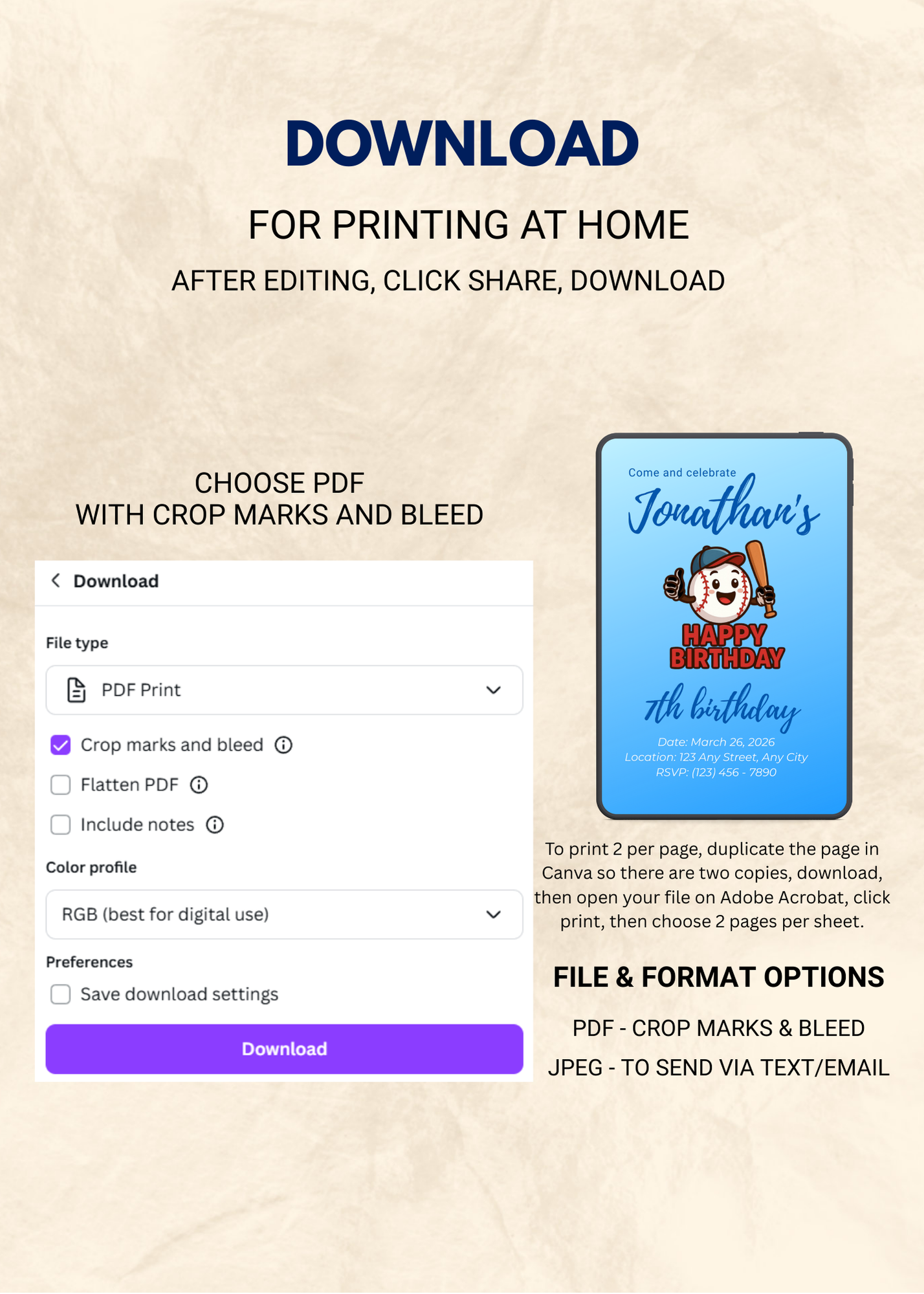 Baseball Editable Birthday Invitation (Portrait)