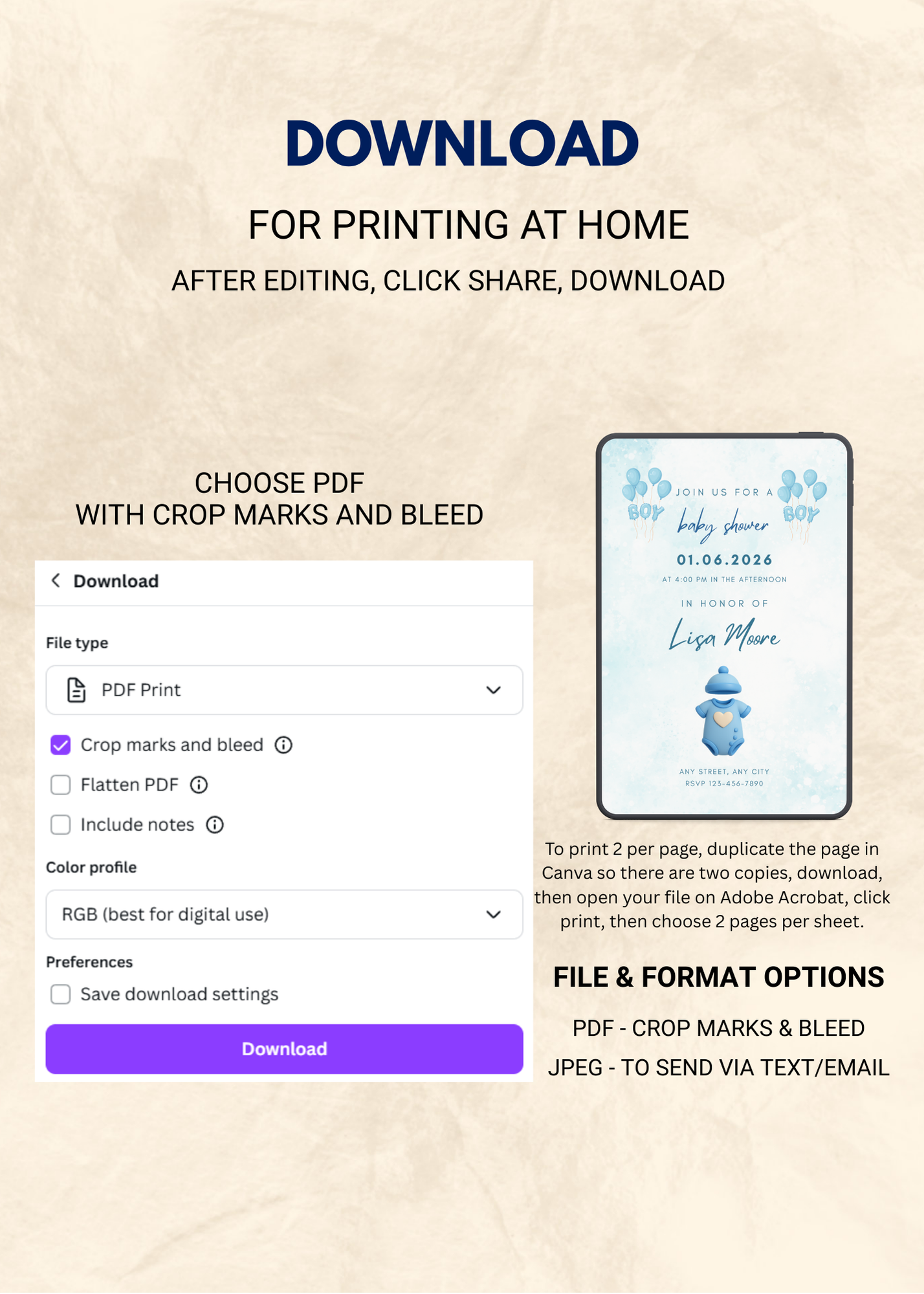 Boy Baby Shower Editable Invitation (Portrait)