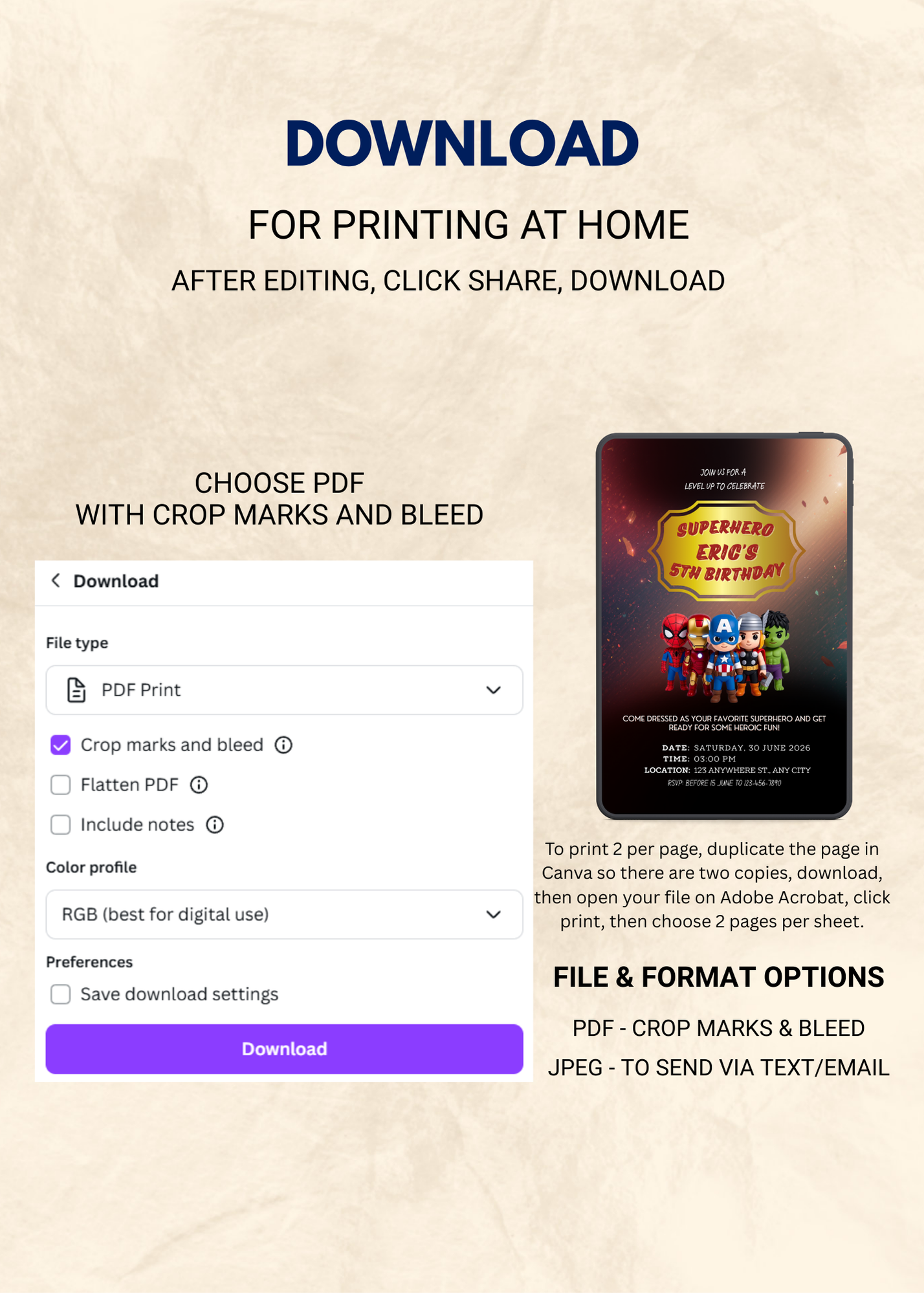 Superhero Birthday Editable Invitation (Portrait)