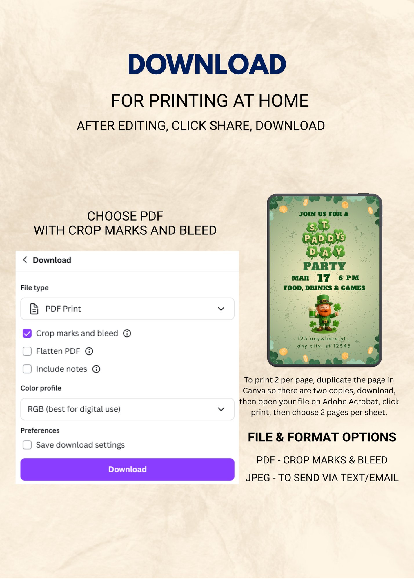 St. Paddy's Day Party Editable Invitation (Portrait)