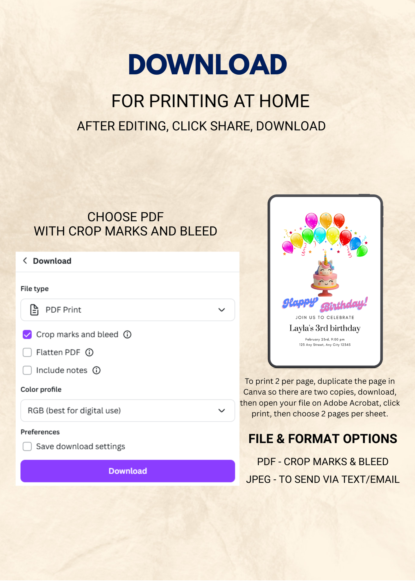 Unicorn Editable Birthday Invitation (Portrait)