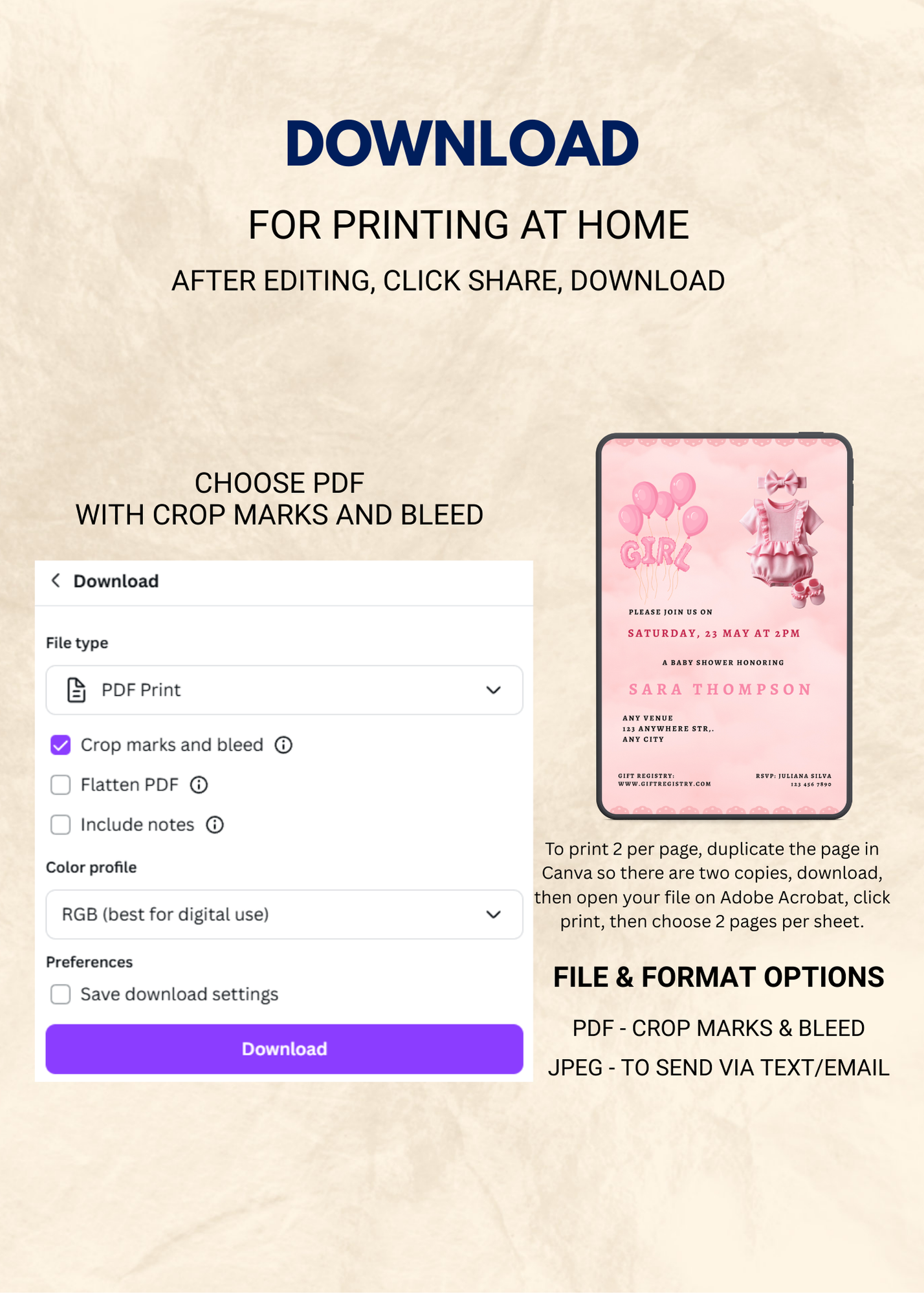 Girl Baby Shower Editable Invitation (Portrait)