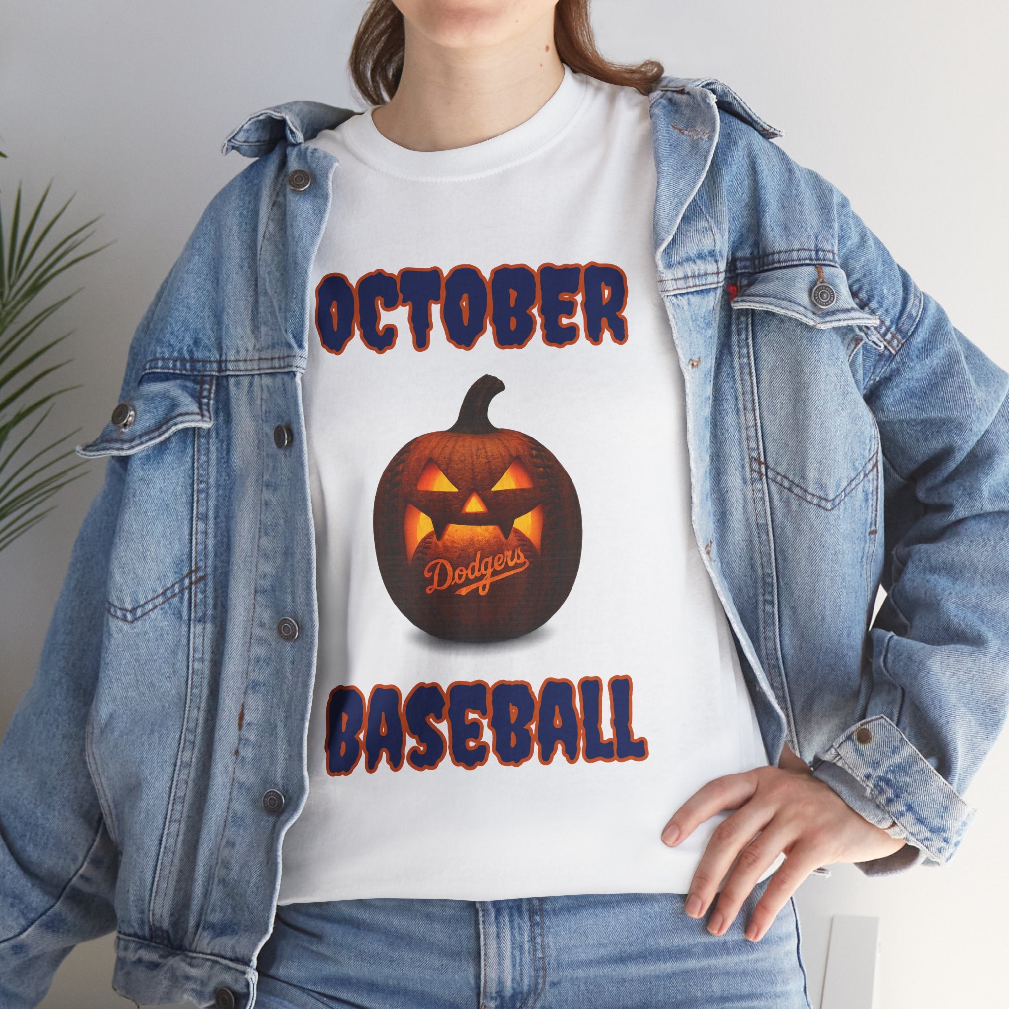 Spooky Season October Dodgers Baseball Tee Shirt - Unisex Heavy Cotton Casual Fit