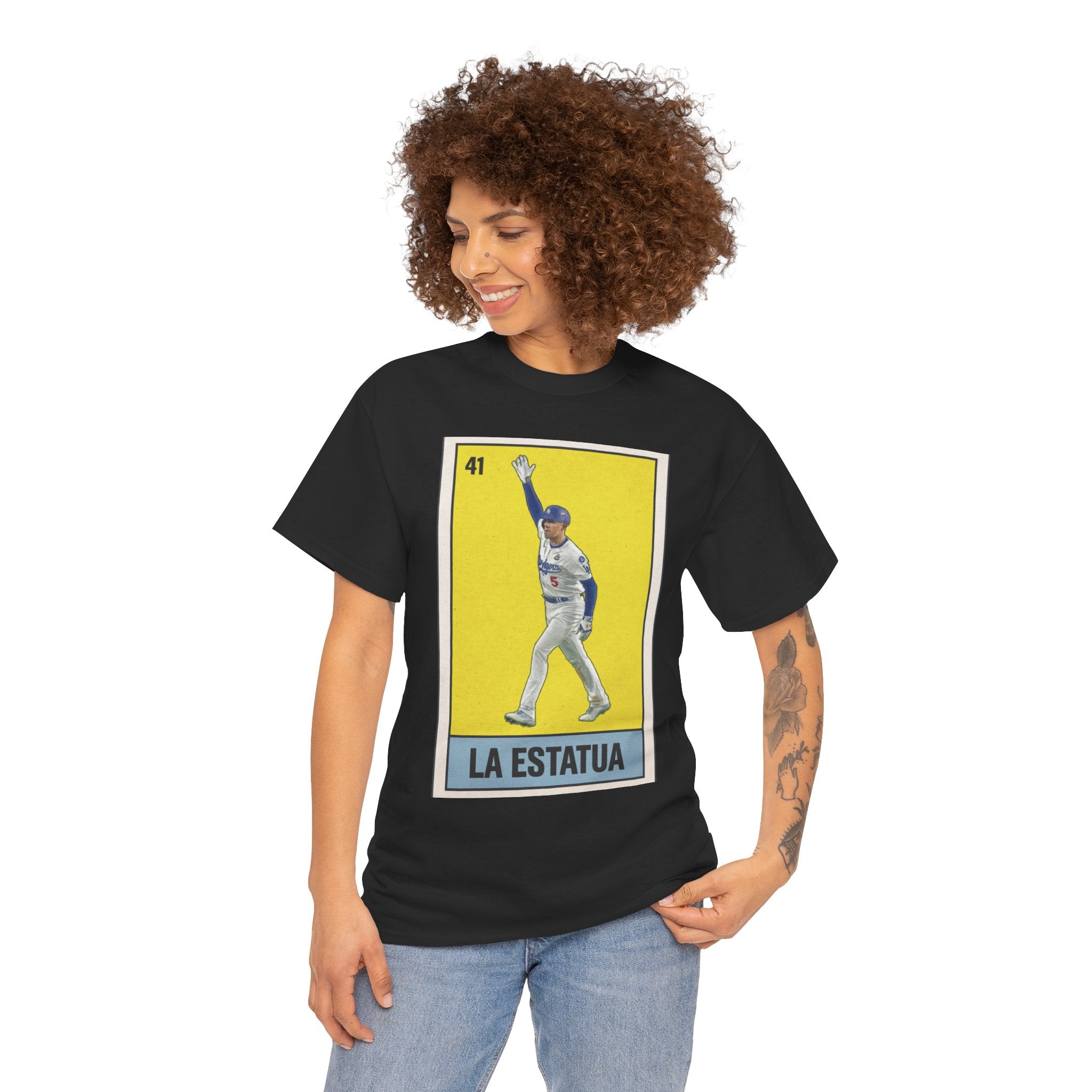 Freeman La Estatua Loteria Card Tee Shirt - Unisex Heavy Cotton Casual Fit