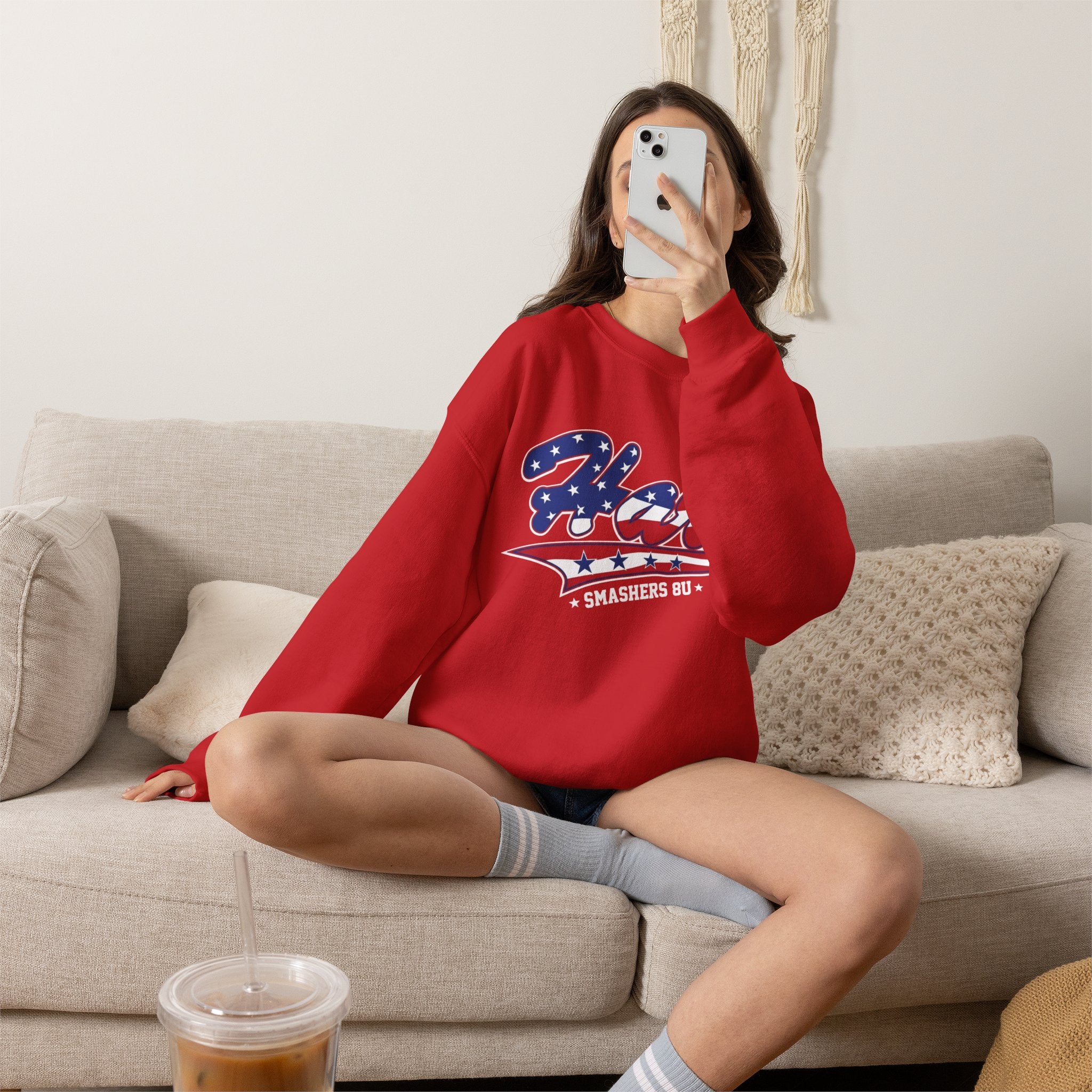Crewneck Sweatshirt — 'Hart Smashers' Baseball Team USA Flag Logo