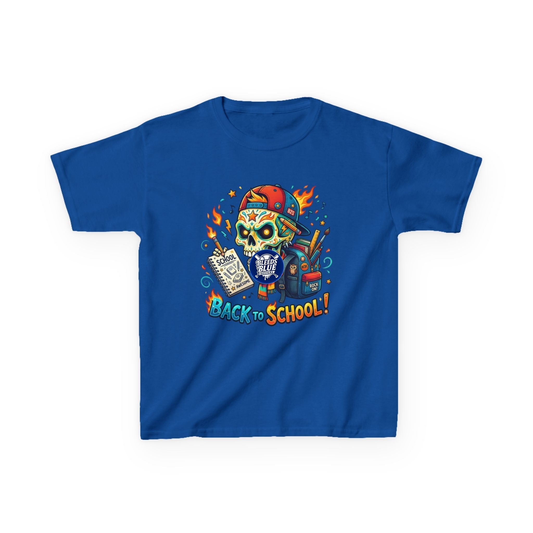 Kids Tee — Colorful Skull 'Back to School' Graphic