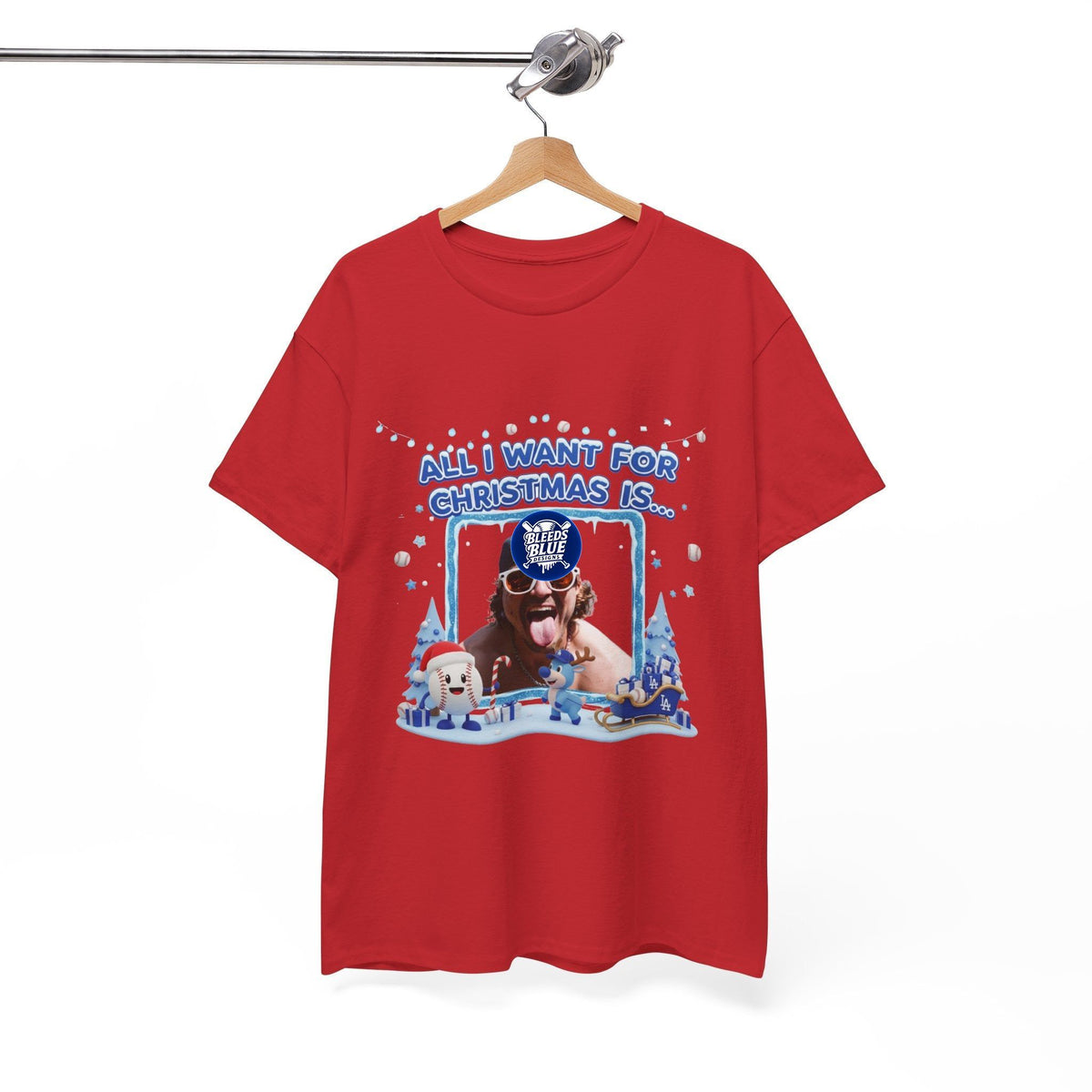 Holiday All I Want for Christmas Dodgers Kike Tee Shirt - Unisex Heavy Cotton Casual Fit
