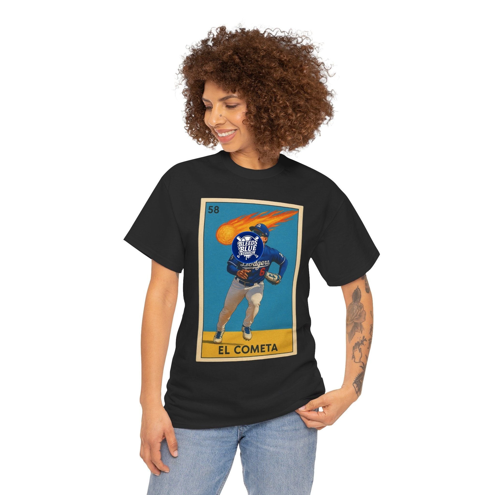 Dodgers Hyeseong Kim El Cometa Loteria Card Tee Shirt - Unisex Heavy Cotton Casual Fit