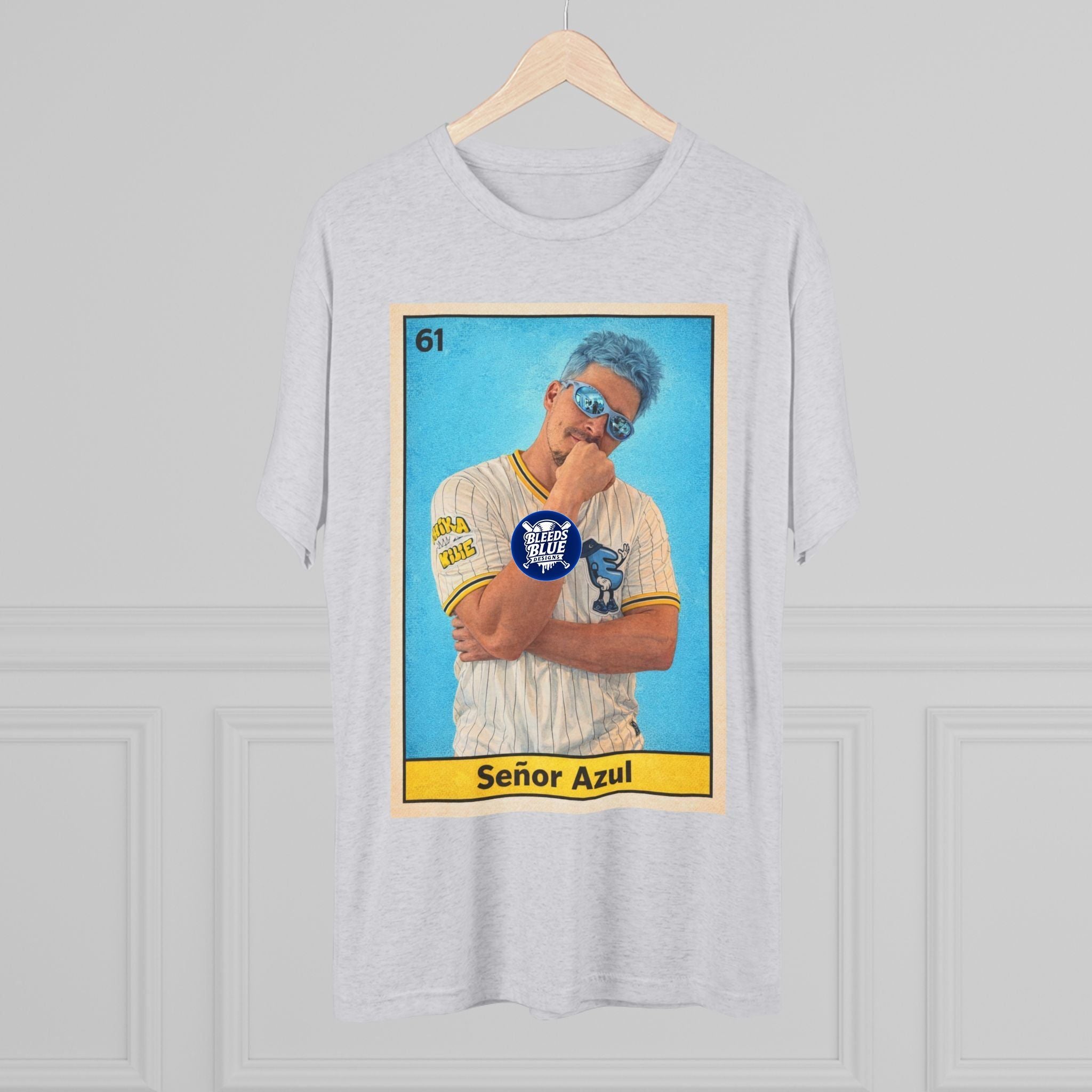 Señor Azul Baseball Card Tee — Vintage Sports Trading Card Graphic Tri-Blend Crew T-Shirt