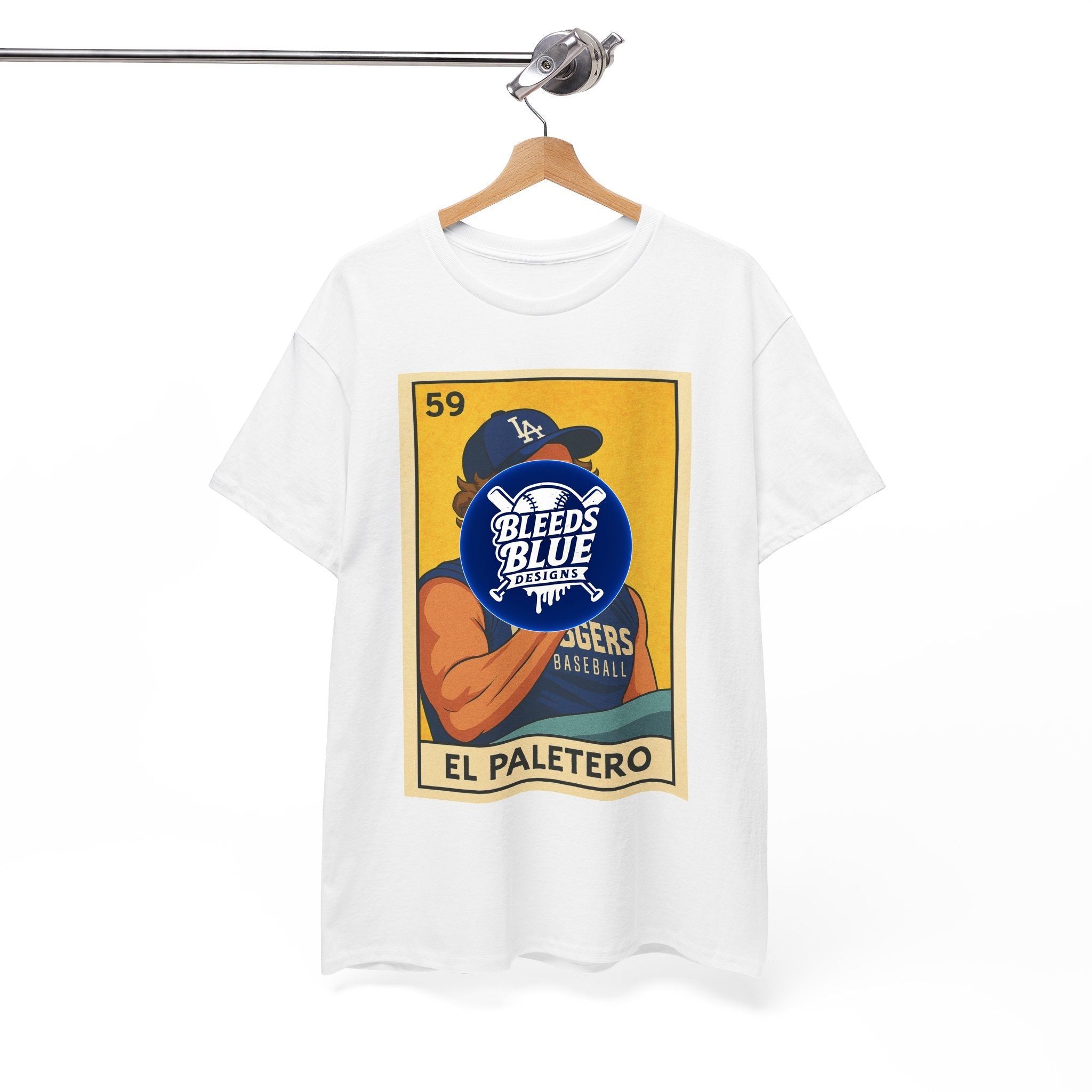 Dodgers Kike El Paletero Loteria Card Tee Shirt -  Unisex Heavy Cotton Casual Fit