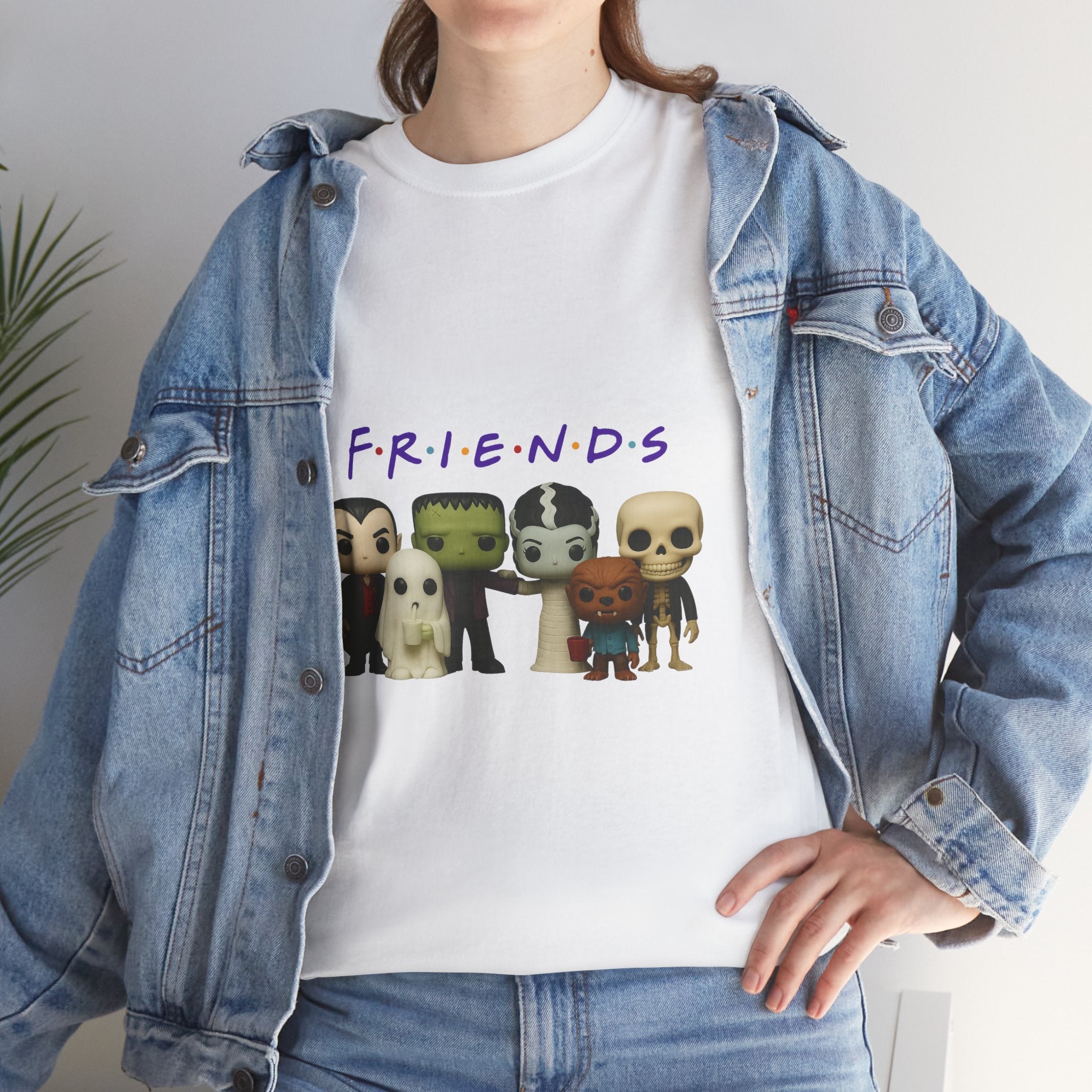Spooky Friends Halloween Tee Shirt - Unisex Heavy Cotton Tee Casual Fit