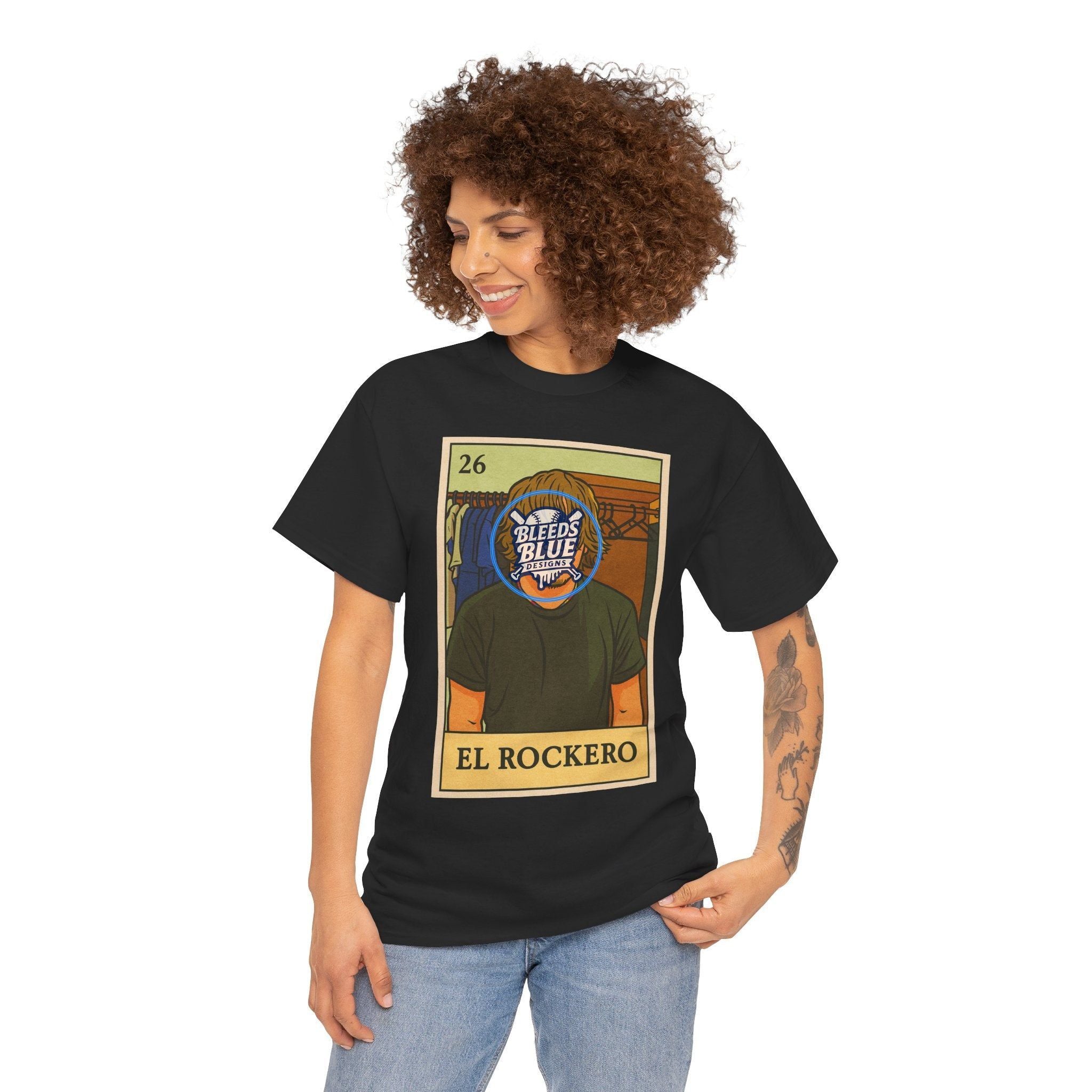 Kike El Rockero Loteria Card Tee Shirt - Unisex Heavy Cotton Casual Fit
