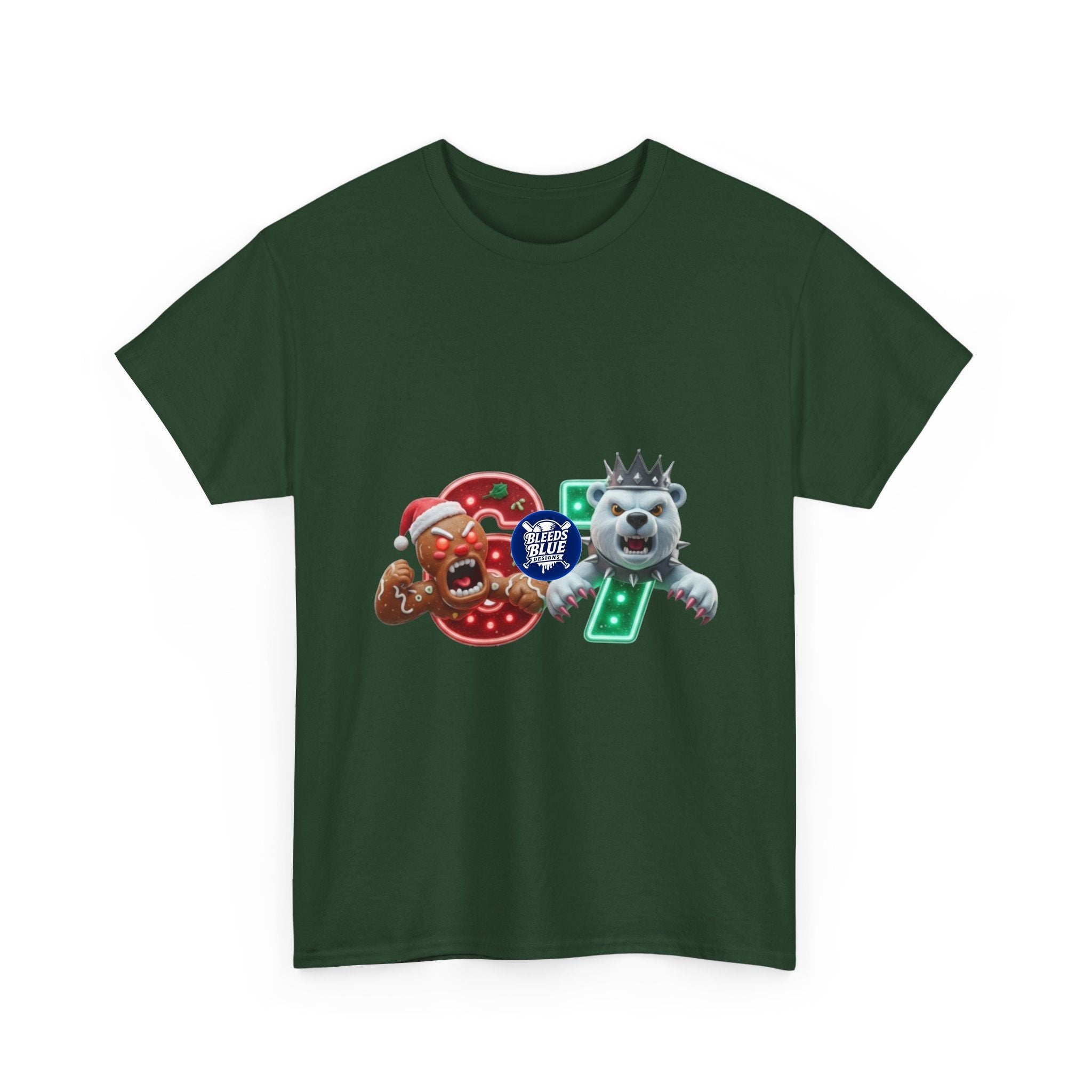 Holiday Christmas Gingerbread and Polar 67 Tee Shirt - Unisex Heavy Cotton Casual Fit