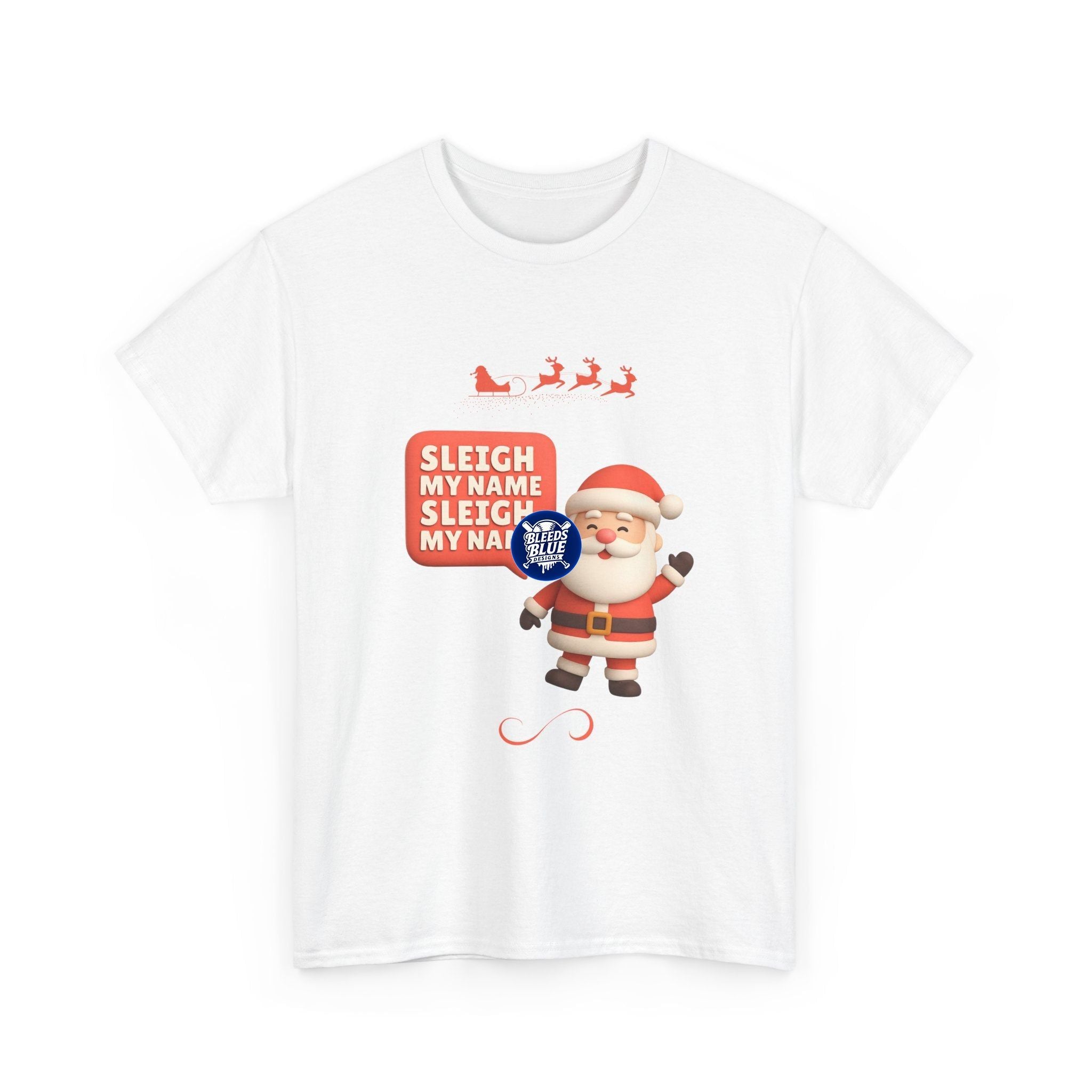 Holiday Santa Sleigh My Name Tee Shirt - Unisex Heavy Cotton Casual Fit