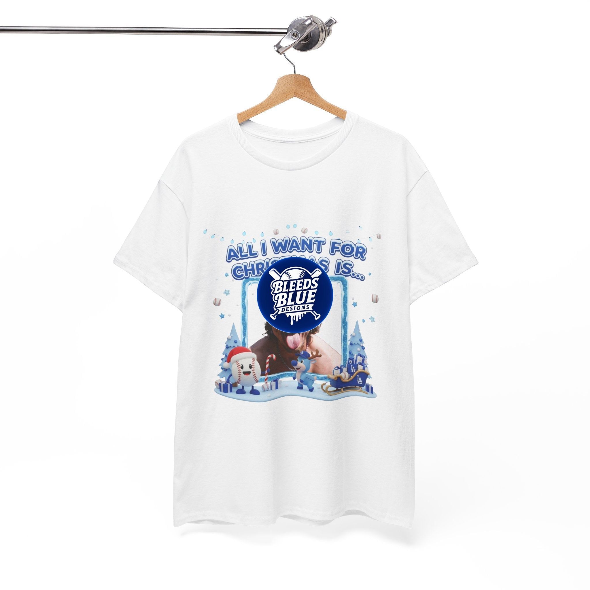 Holiday All I Want for Christmas Dodgers Kike Tee Shirt - Unisex Heavy Cotton Casual Fit