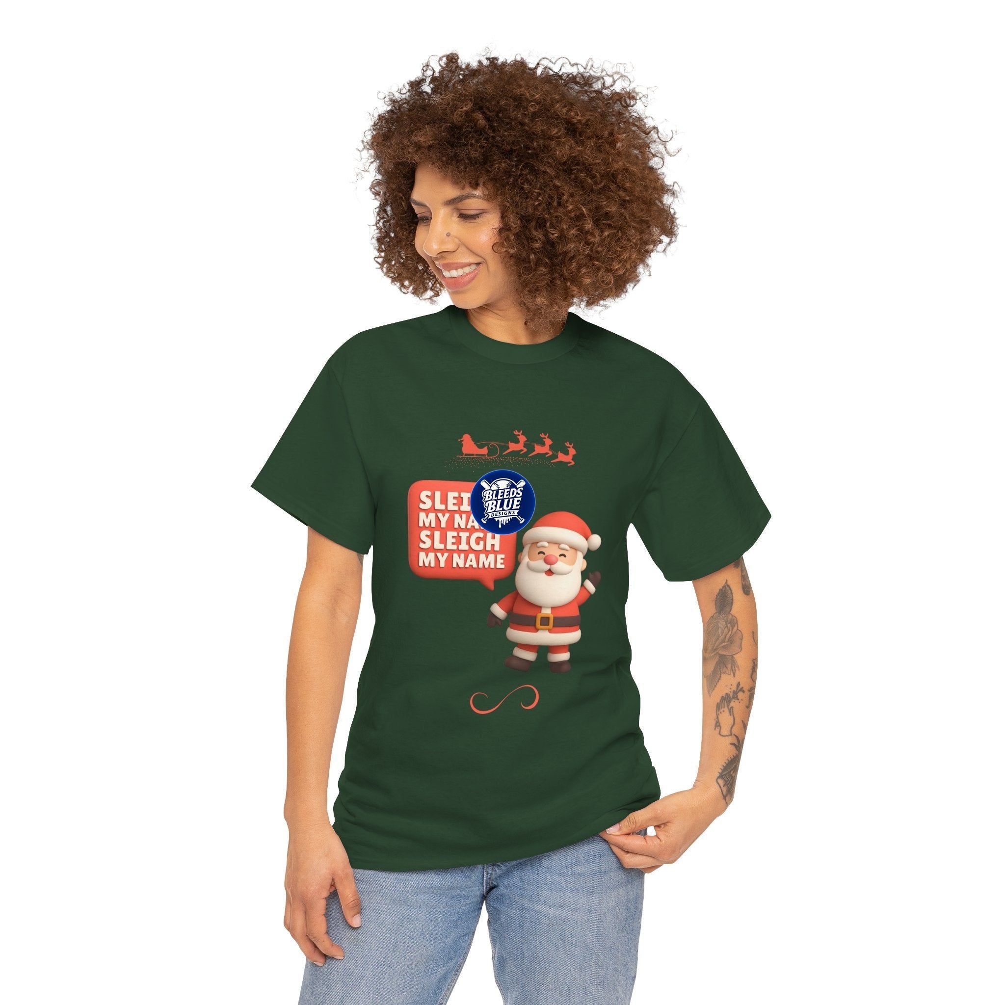 Holiday Santa Sleigh My Name Tee Shirt - Unisex Heavy Cotton Casual Fit