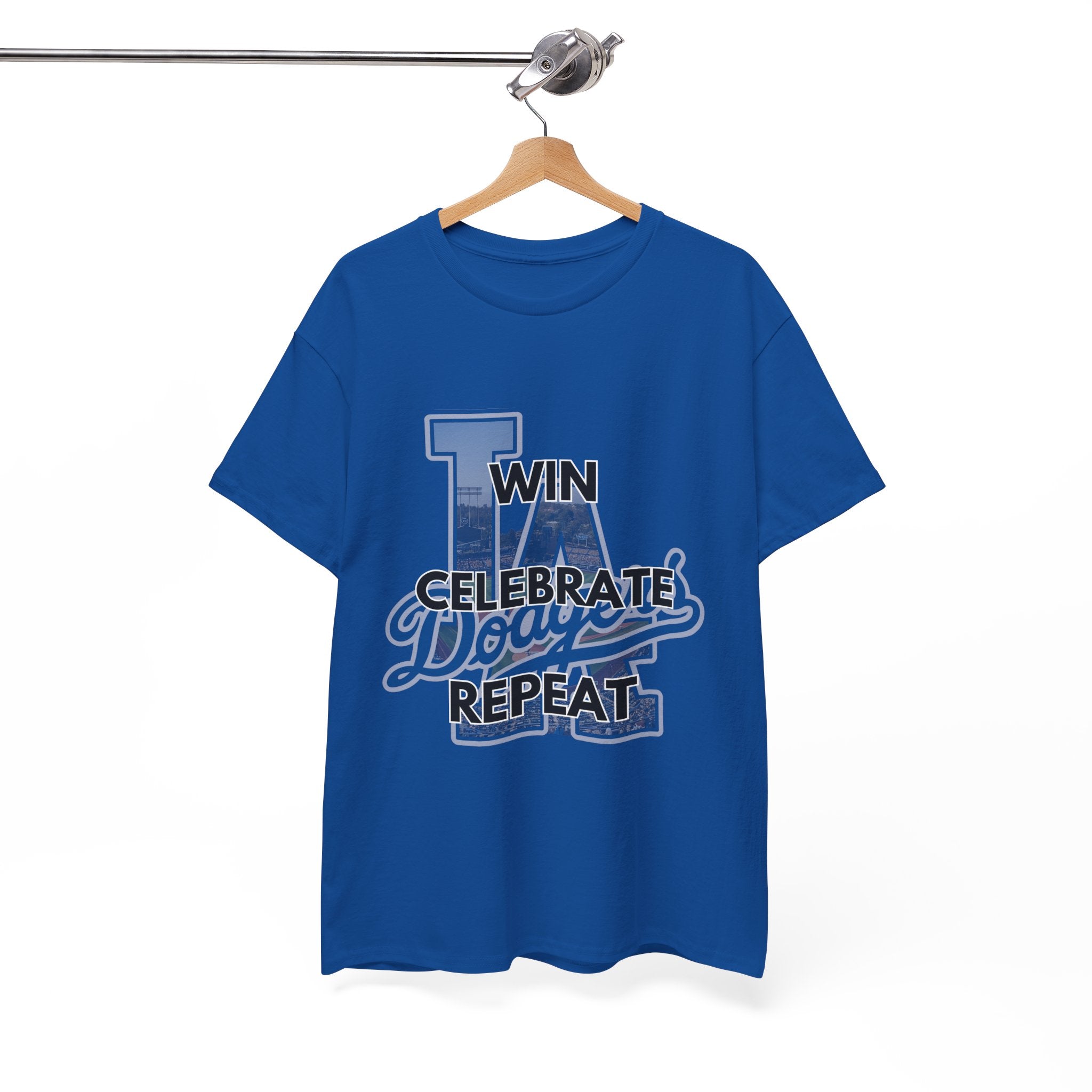 Los Angeles Dodgers Win Celebrate Repeat Tee Shirt - Unisex Heavy Cotton Casual Fit
