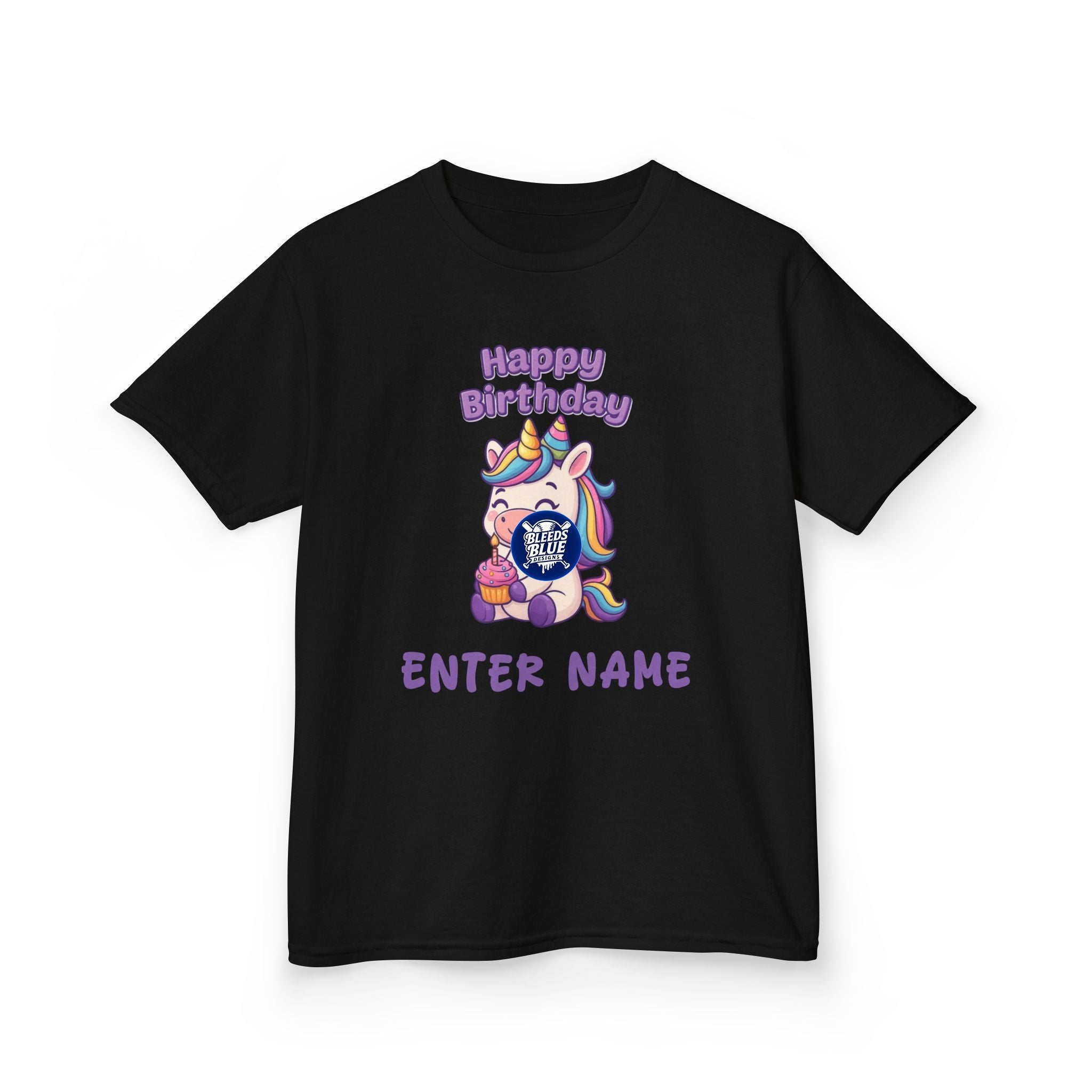 Personalized Kids Unicorn Birthday Tee — "Happy Birthday" Name T-Shirt