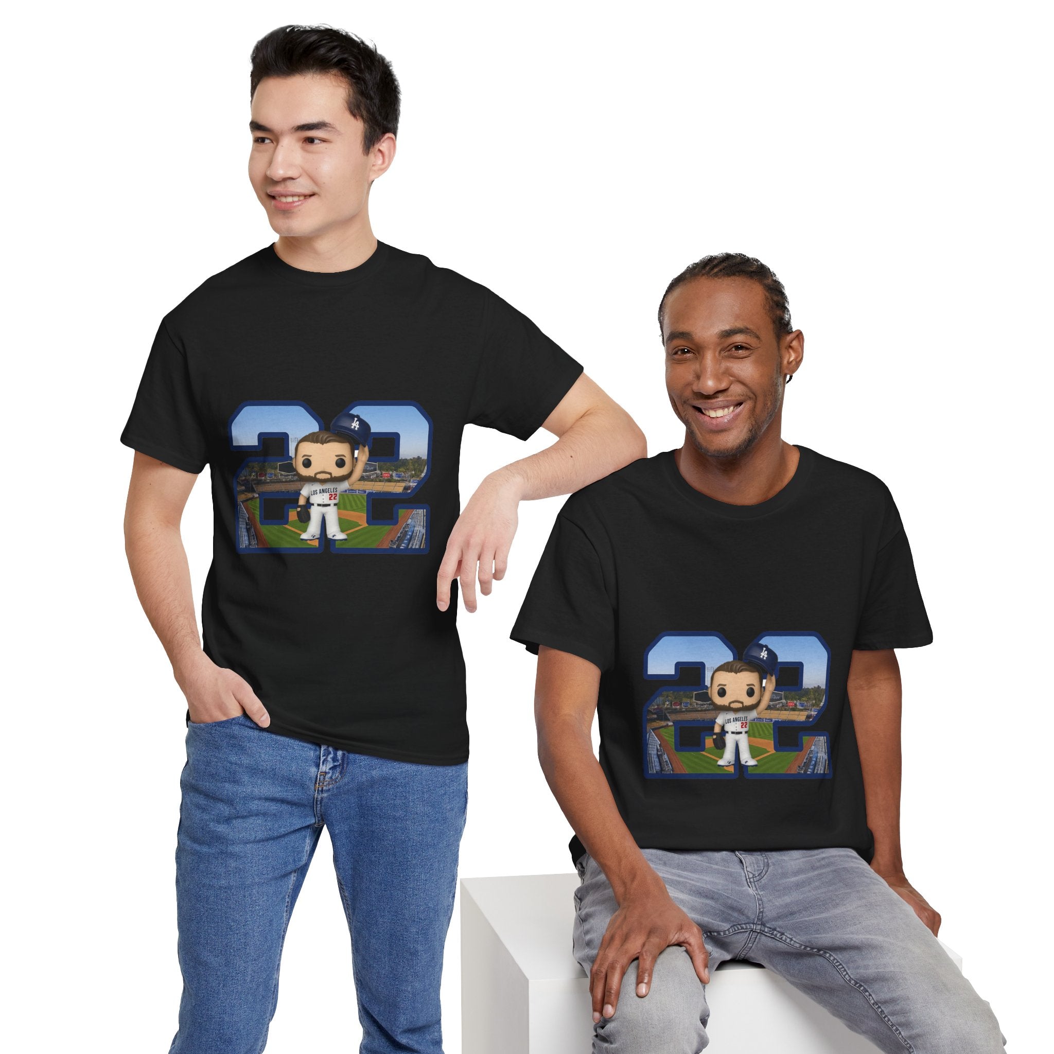 Kershaw Number 22 with a Funko Style Figurine Tee Shirt - Unisex Heavy Cotton Tee Casual Fit