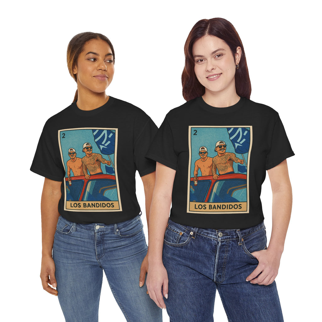 Kike and Banda Los Bandidos Loteria Card Tee Shirt - Unisex Heavy Cotton Tee Casual Fit