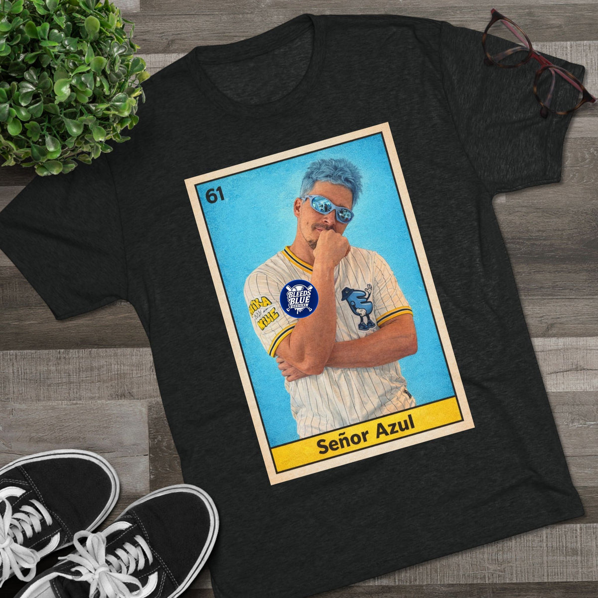 Señor Azul Baseball Card Tee — Vintage Sports Trading Card Graphic Tri-Blend Crew T-Shirt