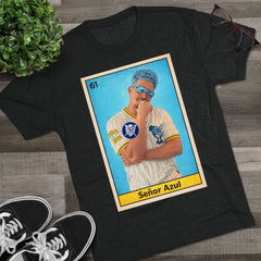 Señor Azul Baseball Card Tee — Vintage Sports Trading Card Graphic Tri-Blend Crew T-Shirt