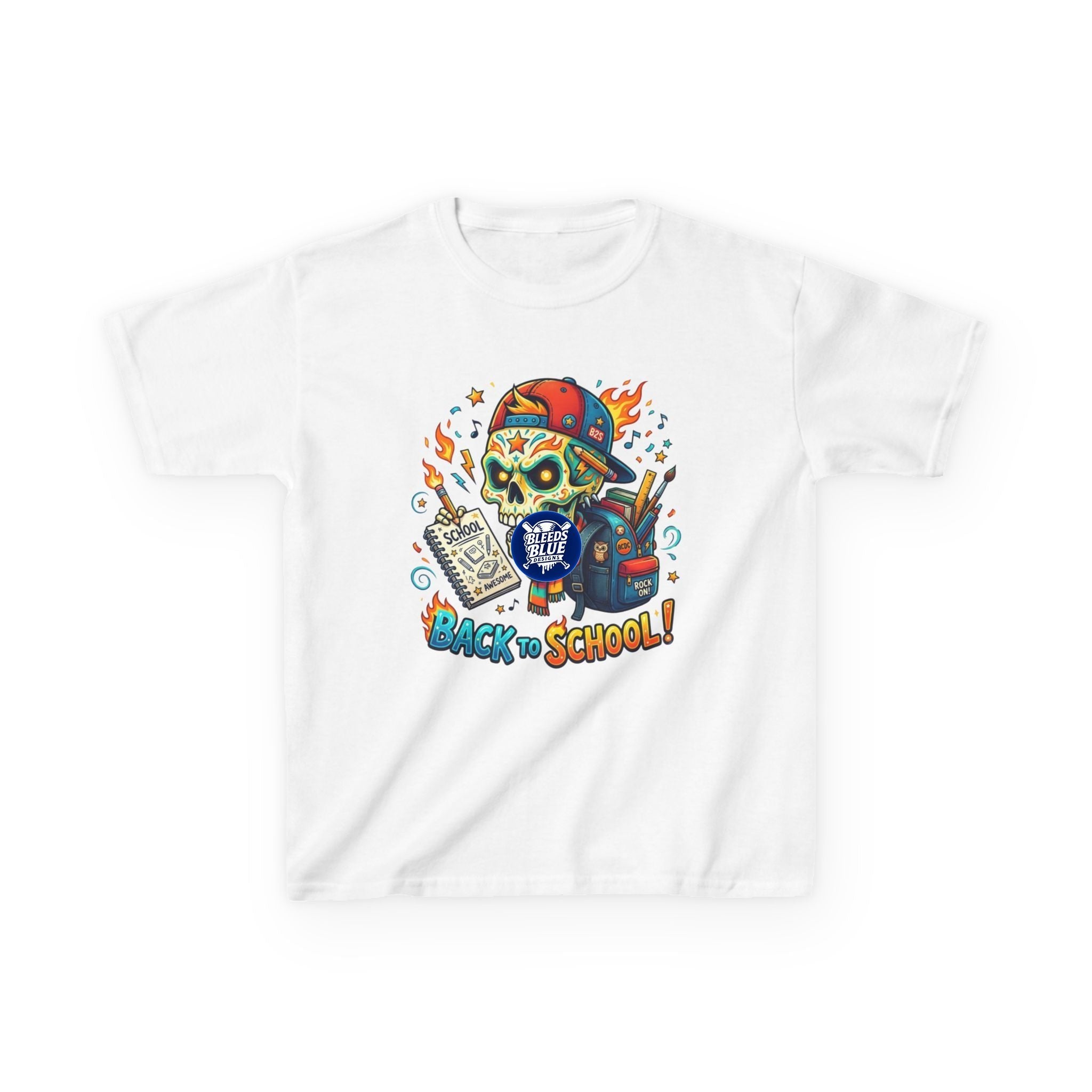 Kids Tee — Colorful Skull 'Back to School' Graphic
