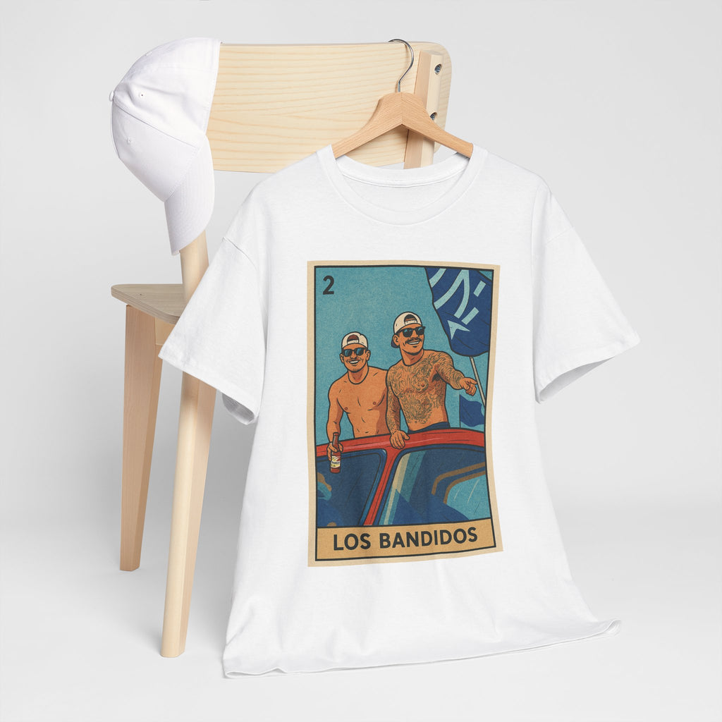 Kike and Banda Los Bandidos Loteria Card Tee Shirt - Unisex Heavy Cotton Tee Casual Fit