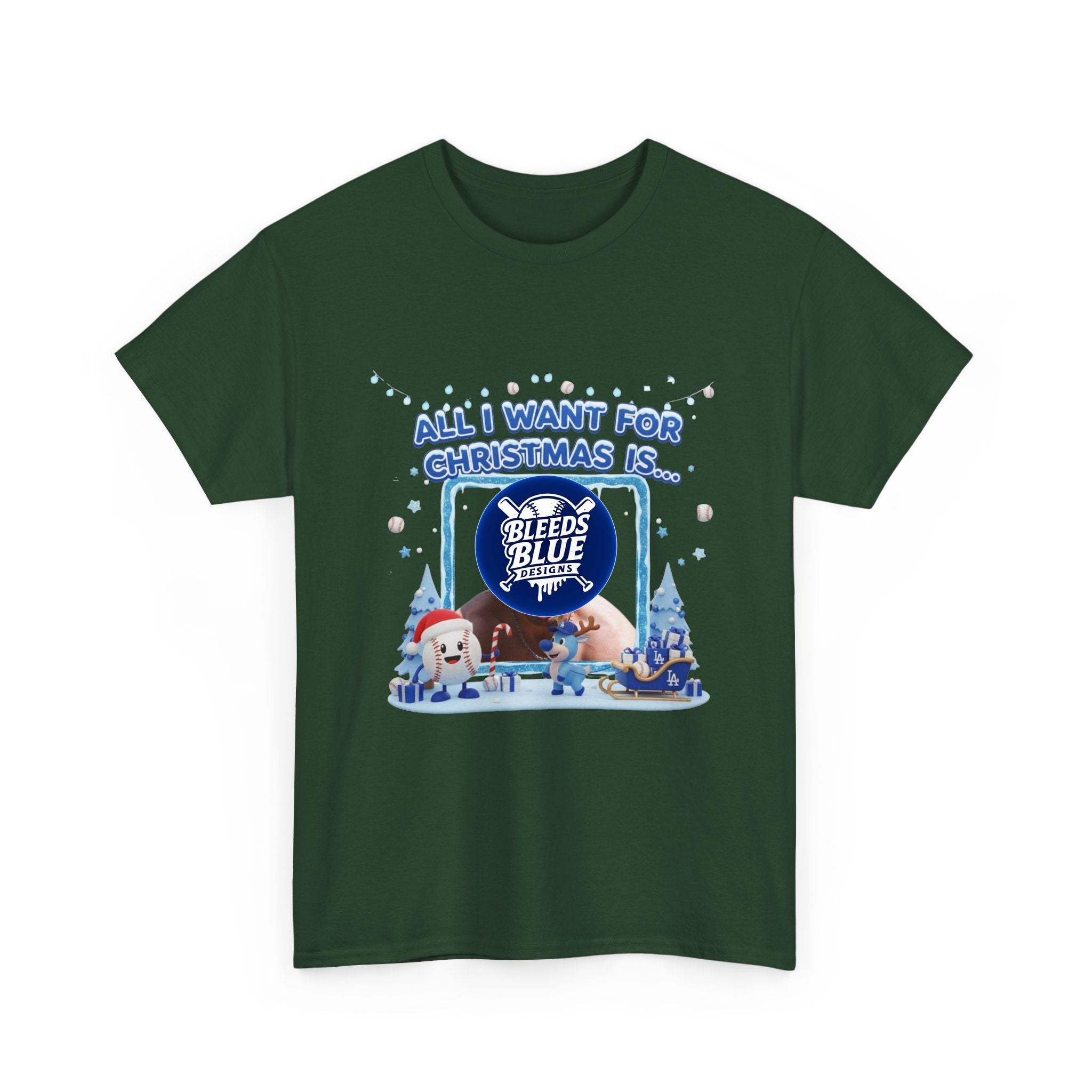 Holiday All I Want for Christmas Dodgers Kike Tee Shirt - Unisex Heavy Cotton Casual Fit