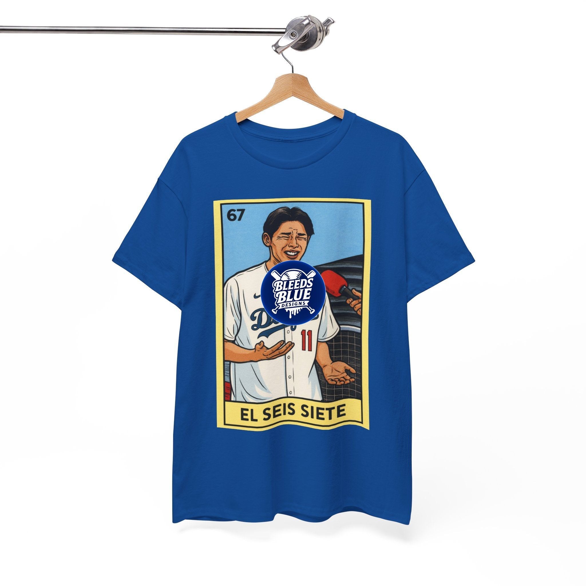 Roki Sasaki El Seis Siete Retro Lotería Baseball Tee — Vintage Player Card Design