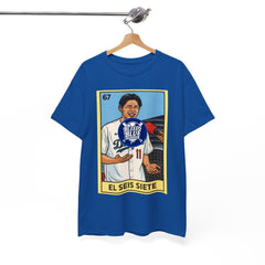 Roki Sasaki El Seis Siete Retro Lotería Baseball Tee — Vintage Player Card Design