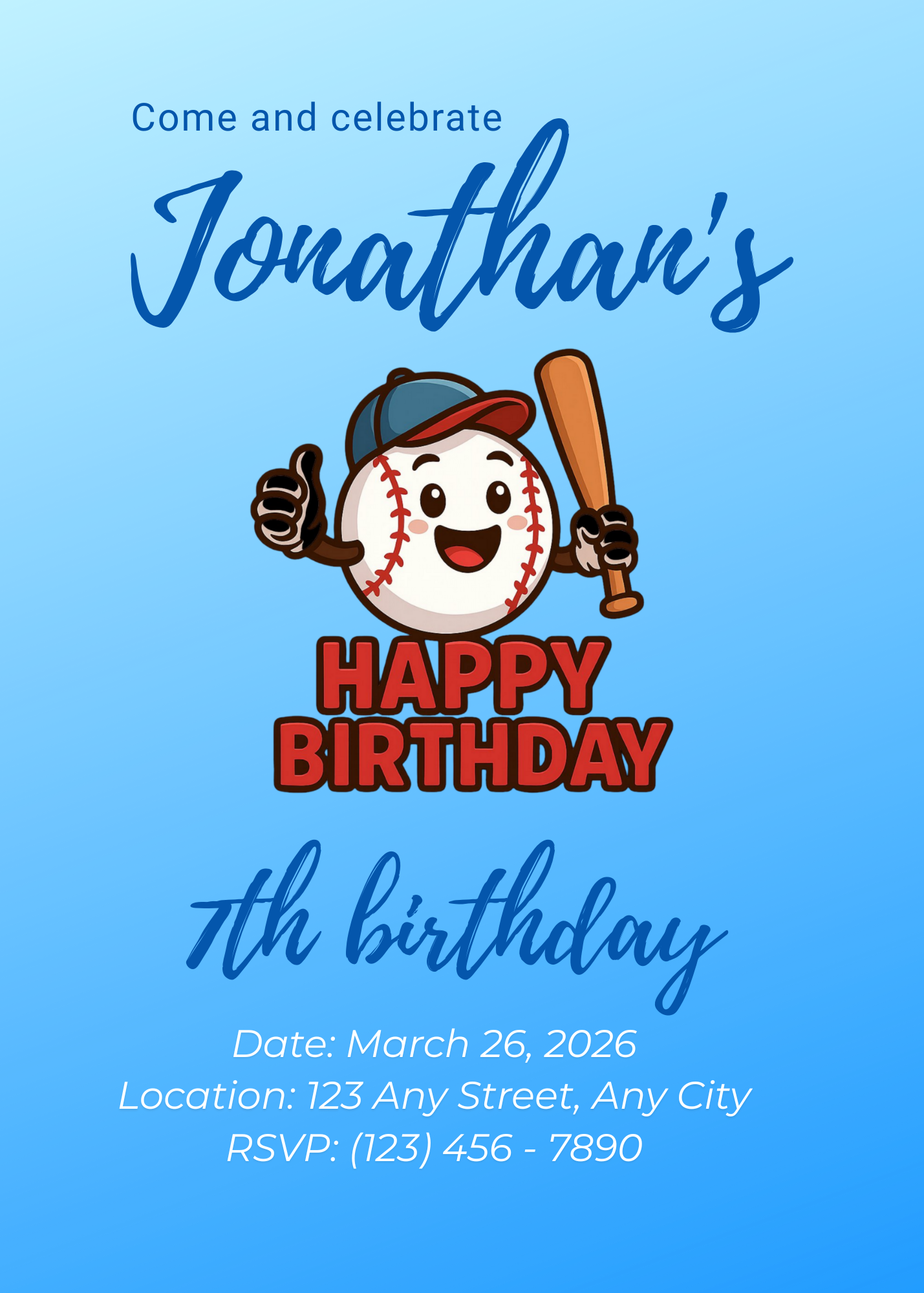 Baseball Editable Birthday Invitation (Portrait)