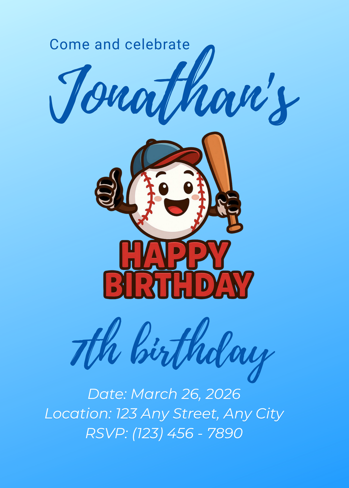 Baseball Editable Birthday Invitation (Portrait)