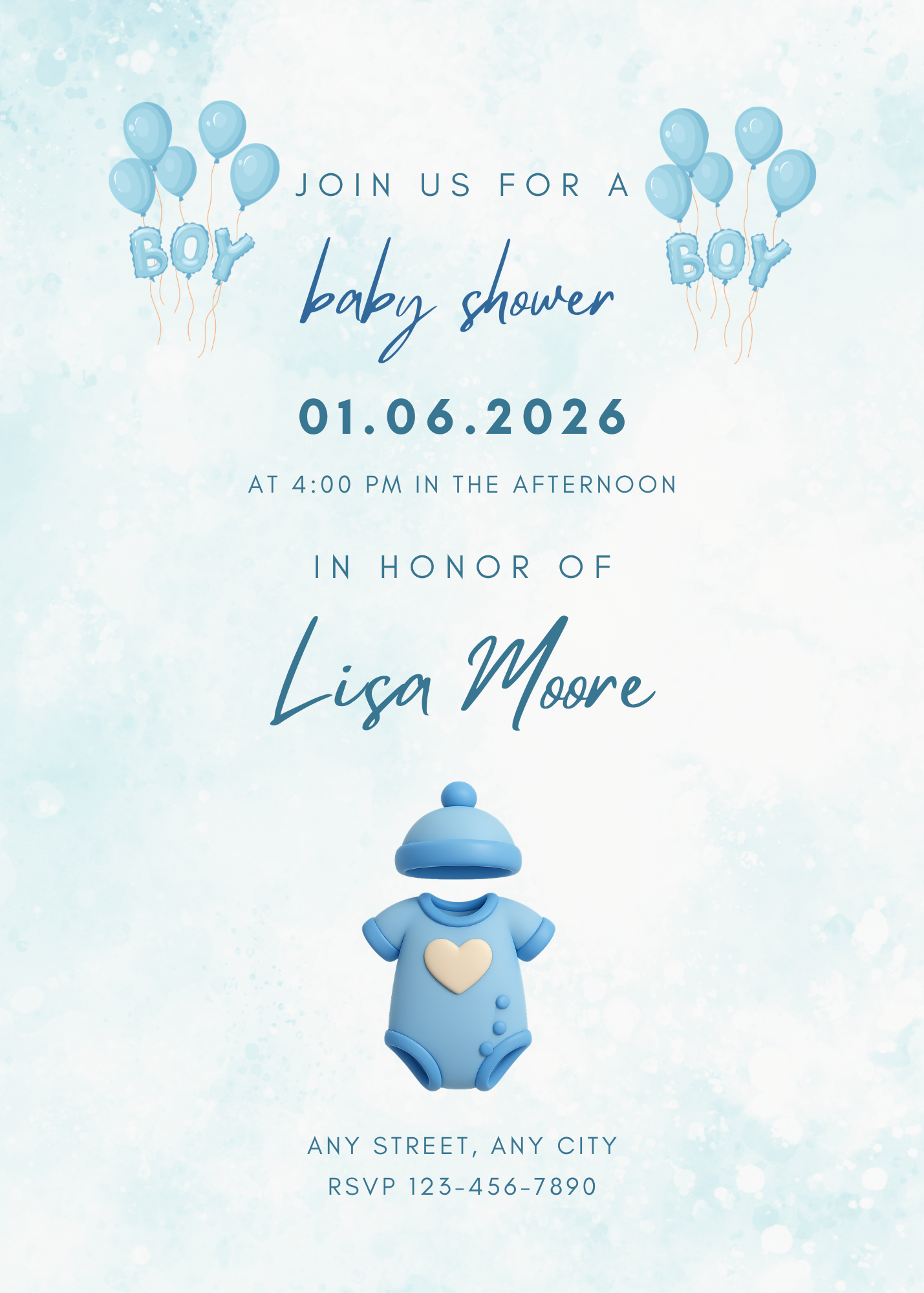 Boy Baby Shower Editable Invitation (Portrait)