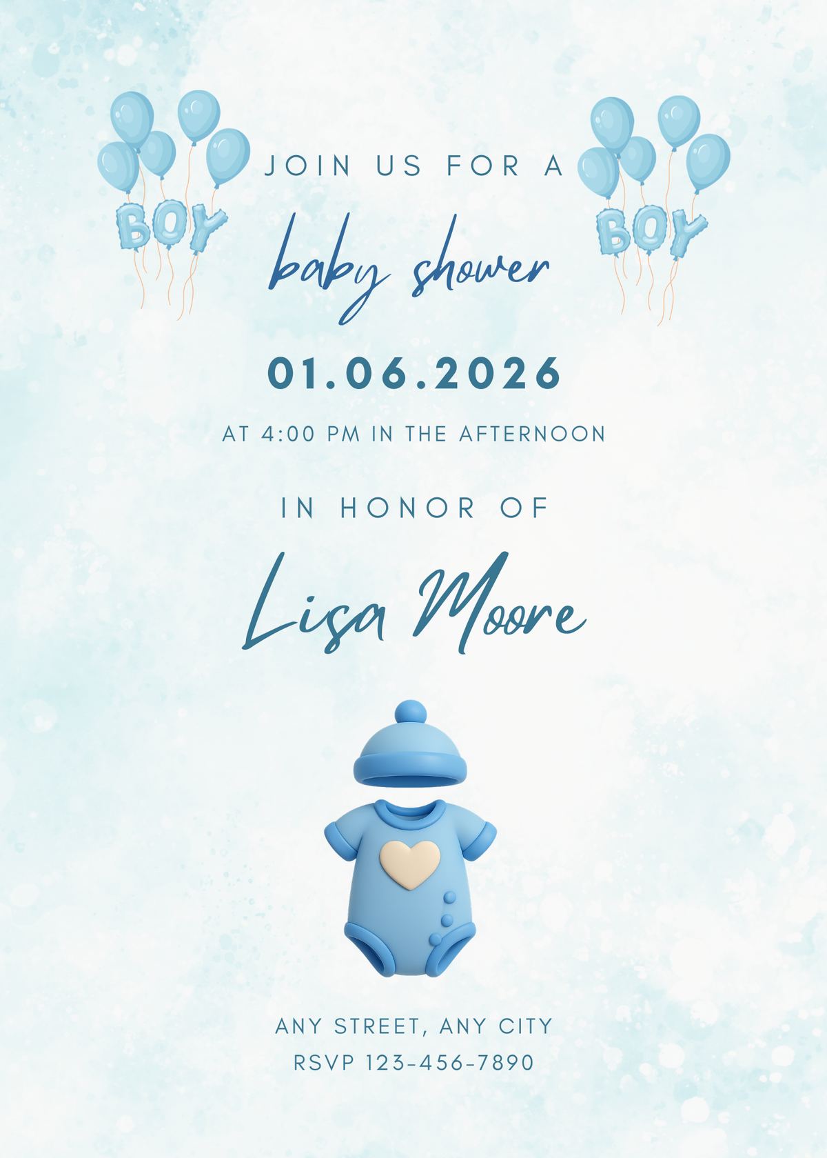 Boy Baby Shower Editable Invitation (Portrait)