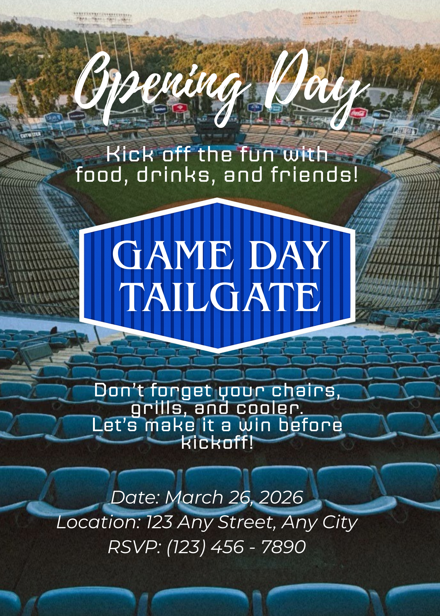 Game Day Baseball Tailgating Editable Invitation (Portrait)