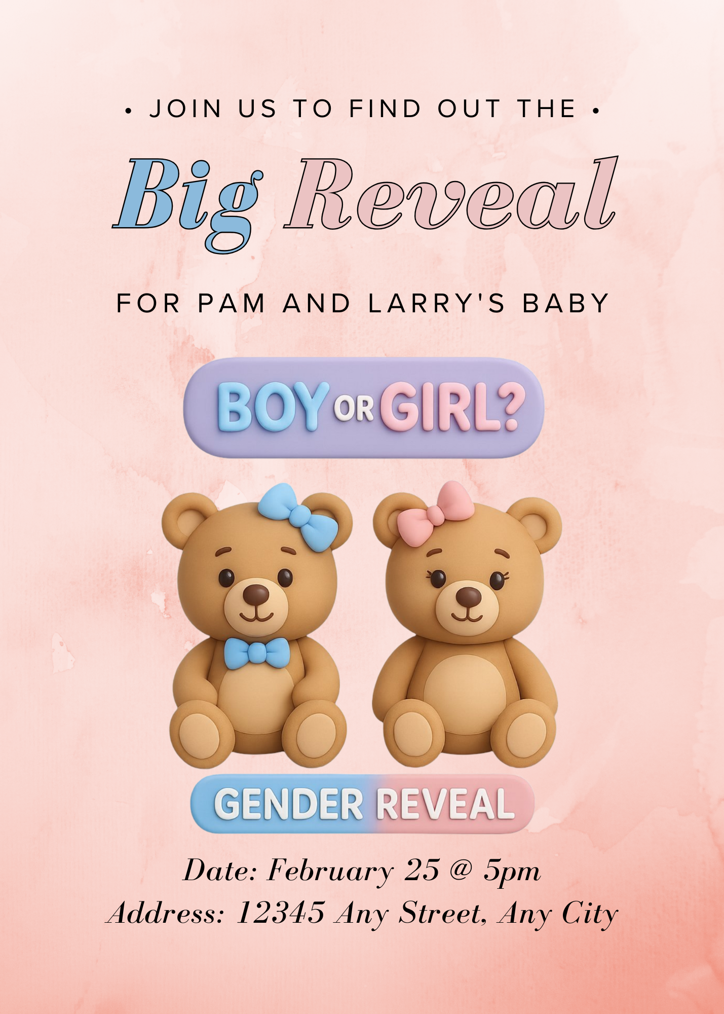 Gender Reveal Editable Invitation (Portrait)