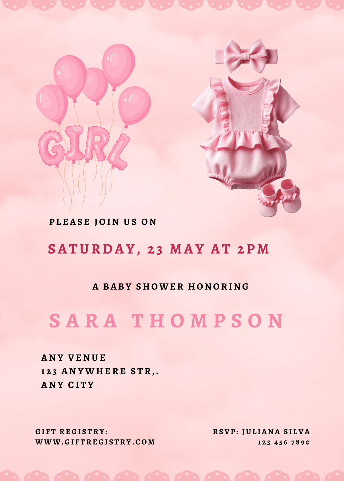 Girl Baby Shower Editable Invitation (Portrait)