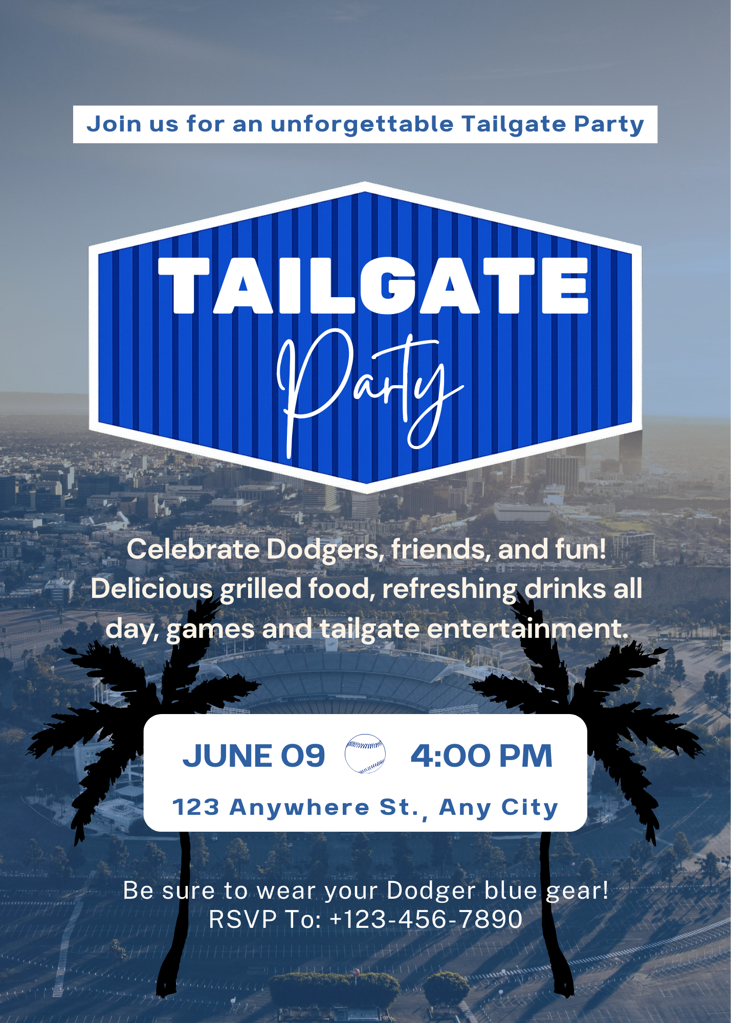 LA Tailgate Party Editable Invitation (Portrait)