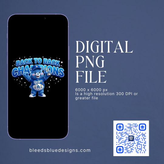 Dodgers Blue Bear Back to Back Champions PNG | Digital Art (6000x6000)