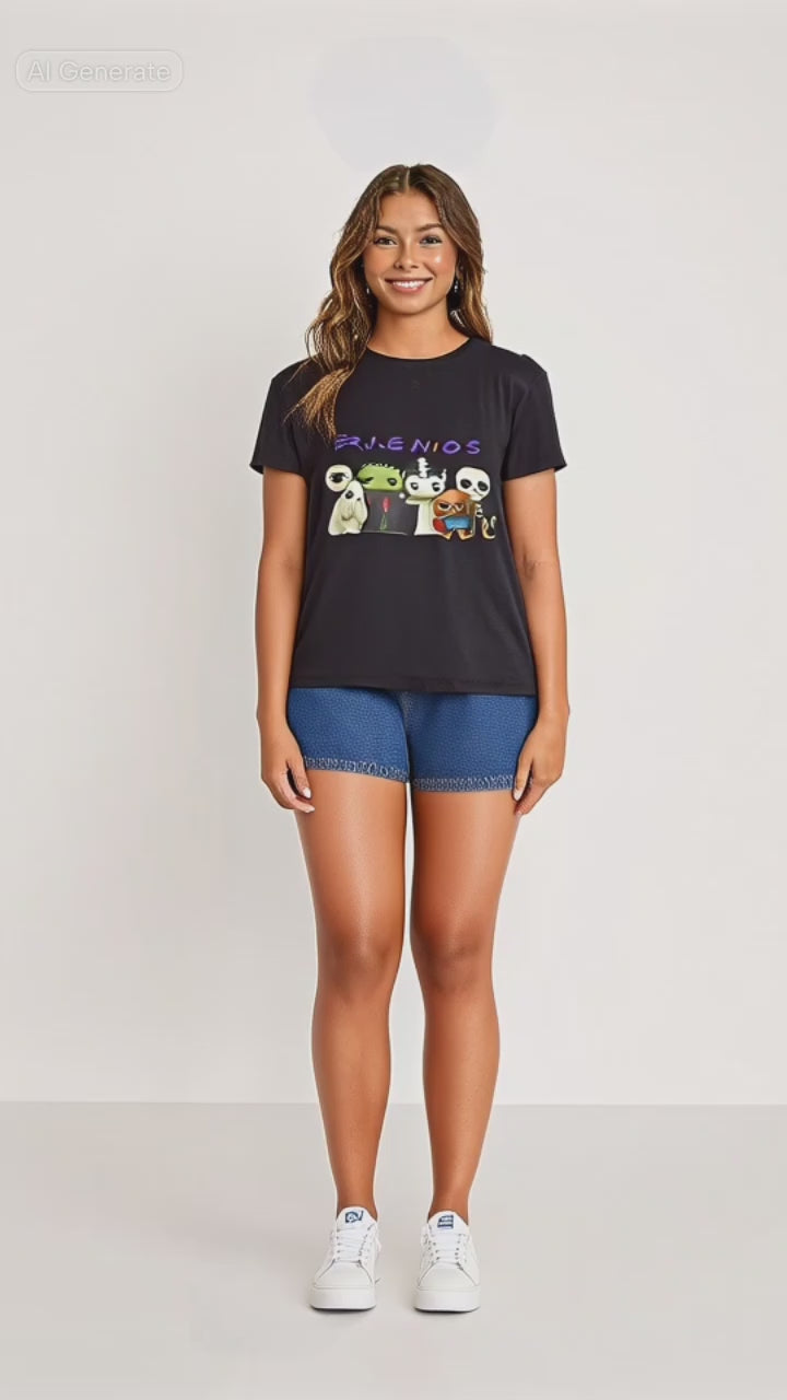 Spooky Friends Halloween Tee Shirt - Unisex Heavy Cotton Tee Casual Fit
