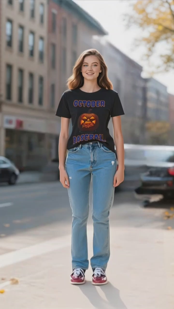 Spooky Season October Dodgers Baseball Tee Shirt - Unisex Heavy Cotton Casual Fit