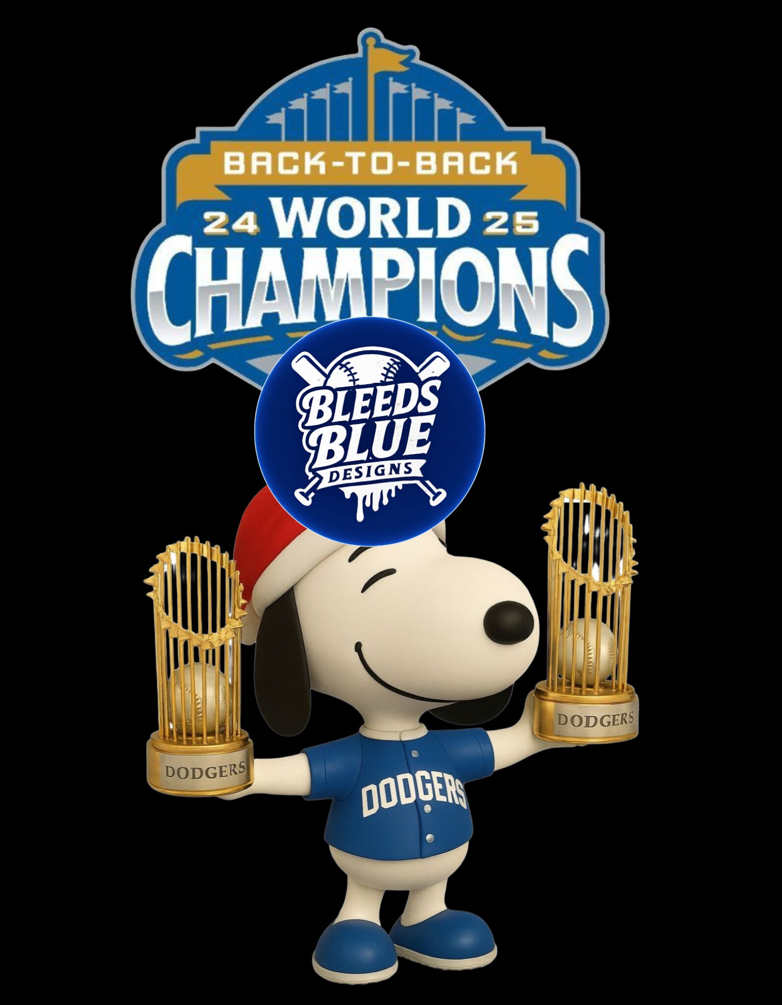 Holiday Dodgers Snoopy with Back 2 Back Trophies PNG | Back2Back Digital Art (6000x7712)